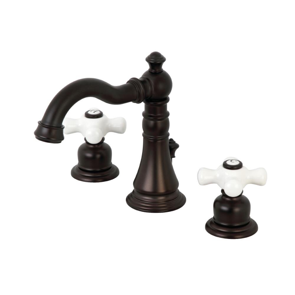 Kingston Brass American Classic Oil-Rubbed Bronze 2-handle Widespread Mid-arc Bathroom Sink Faucet with Drain