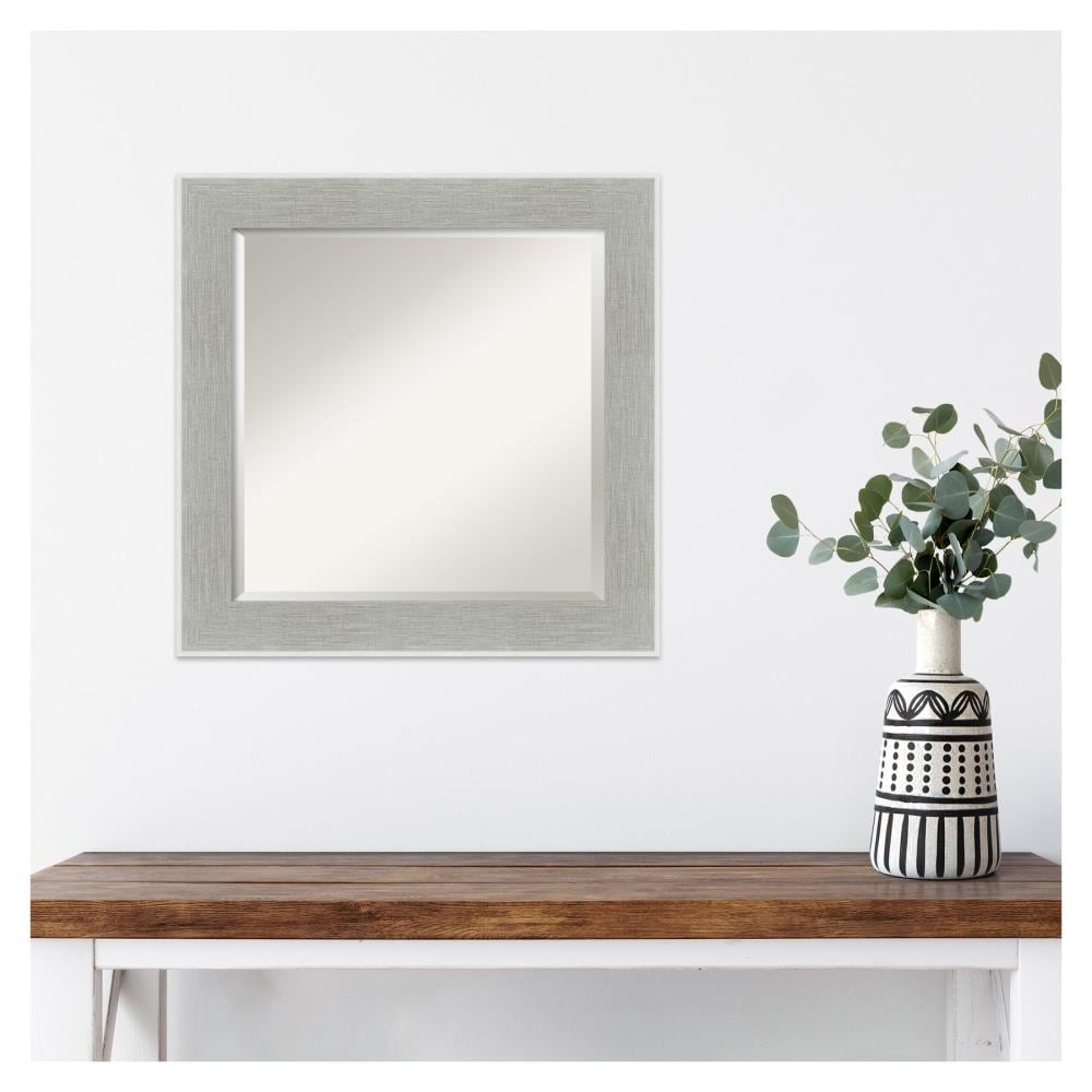 Amanti Art Glam Linen Grey Frame Collection 25.25-in W x 25.25-in H Distressed Grey,Silver Square Bathroom Vanity Mirror