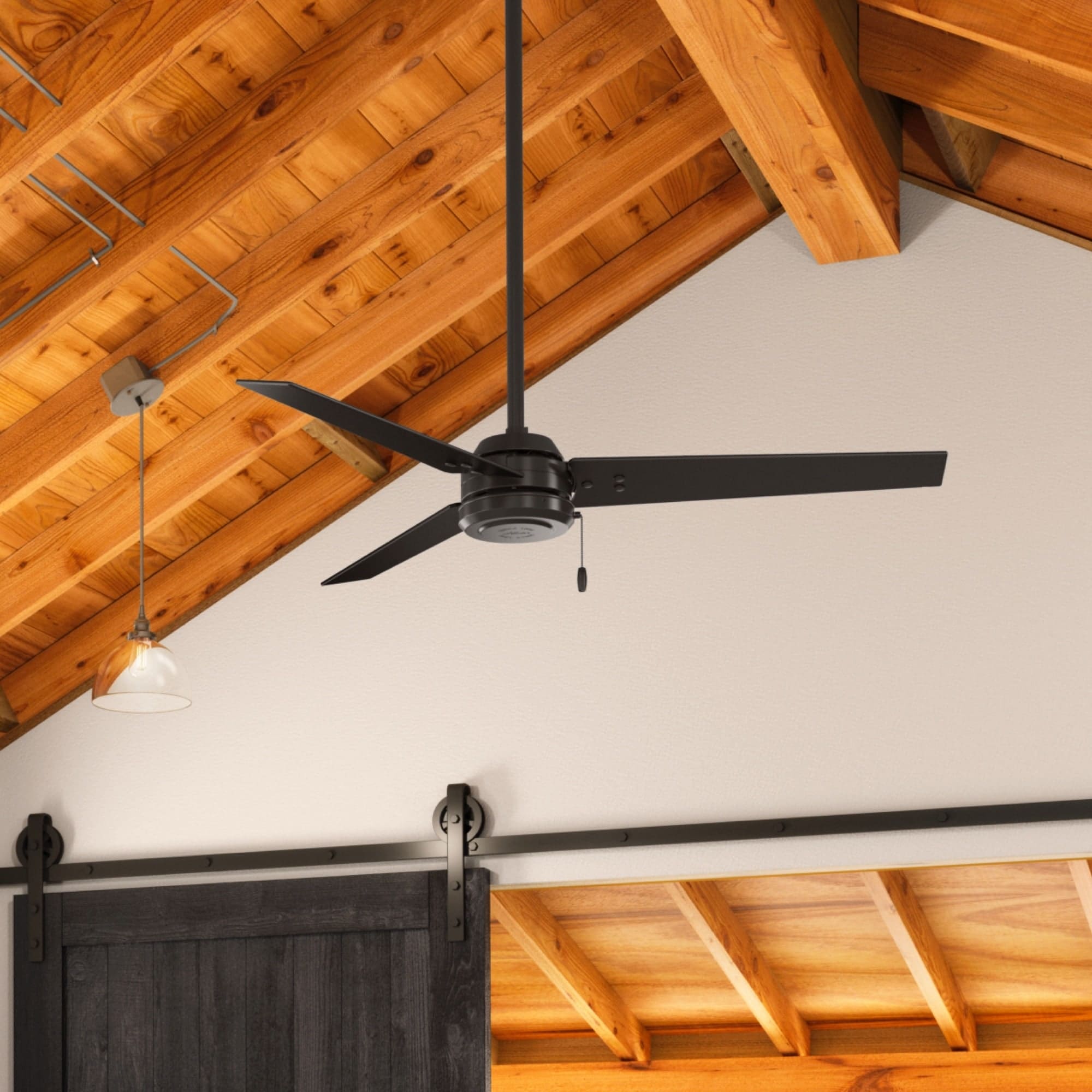 52 Hunter Cassius Indoor Outdoor Ceiling Fan with Pull Chain Control Matte Black 