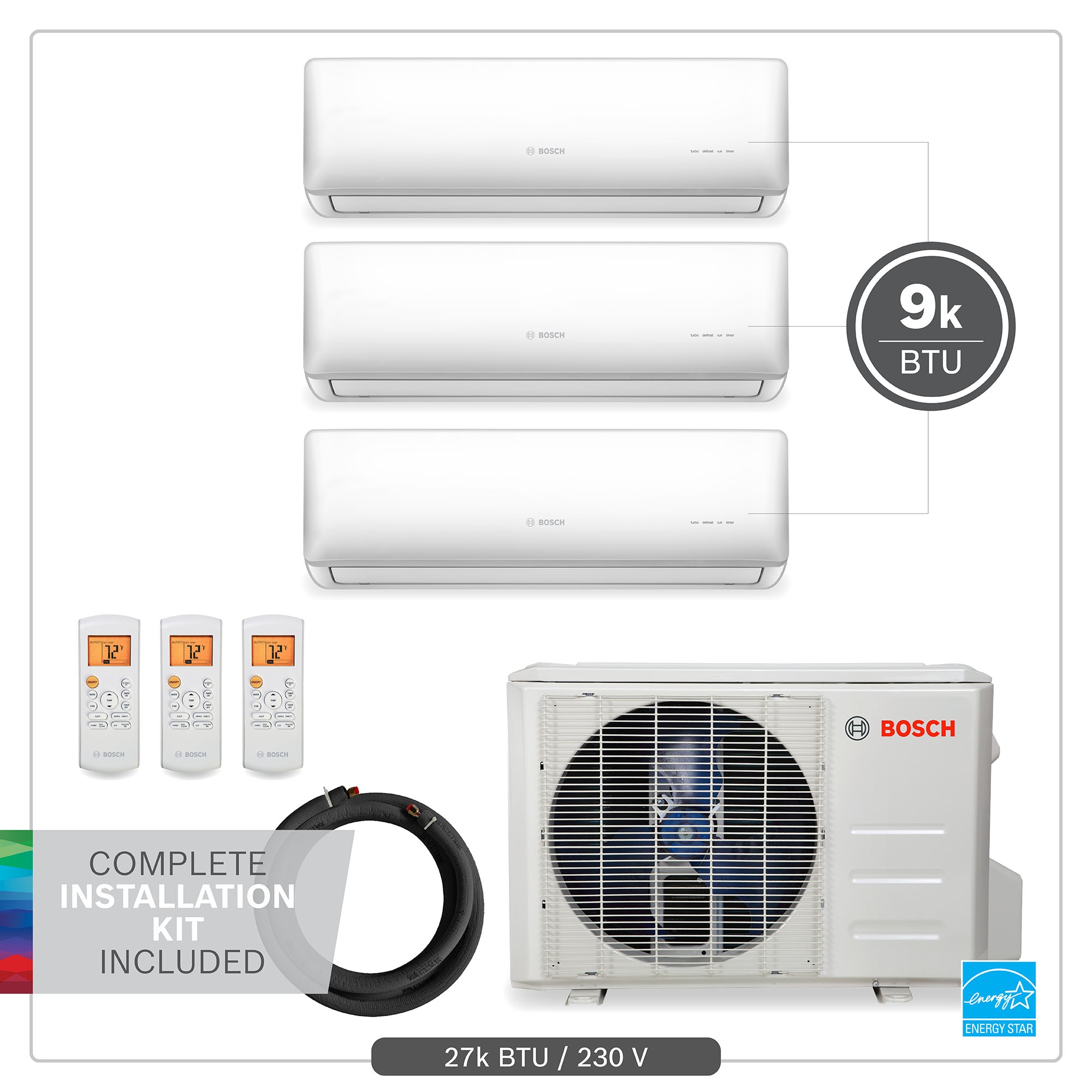 Bosch 27000-BTU 230-Volt 23 SEER 1350-sq Ductless Mini Split Air and with Installation Kit in the Ductless Mini department at Lowes.com