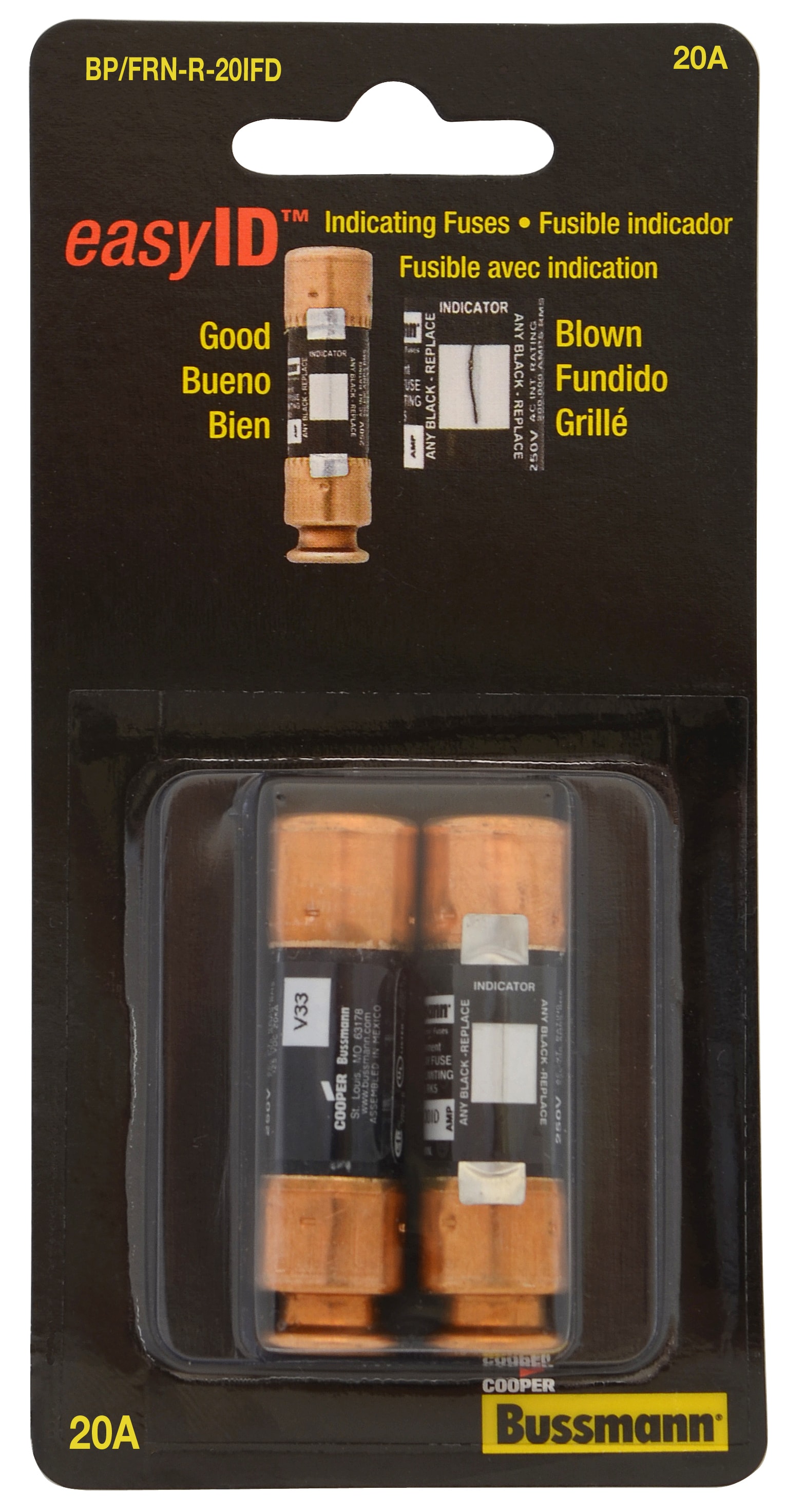 Bussmann cartridge fuse one-time 20 Amp 250 V K5 Ferrule Ld Cd pack of 2 