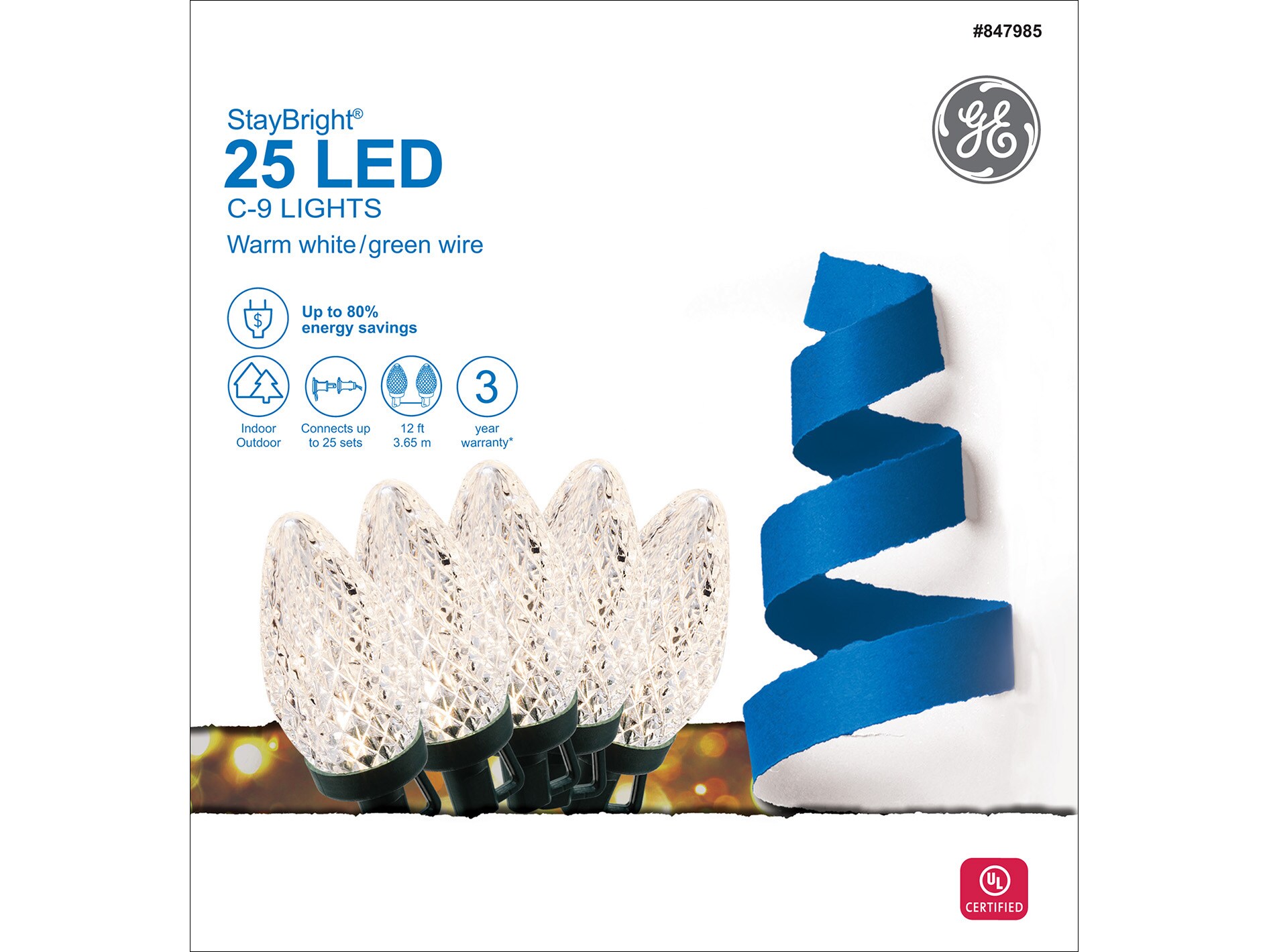 GE 25-Count LED C9 Warm White CHRISTMAS NEW YEARS String Lights StayBright 