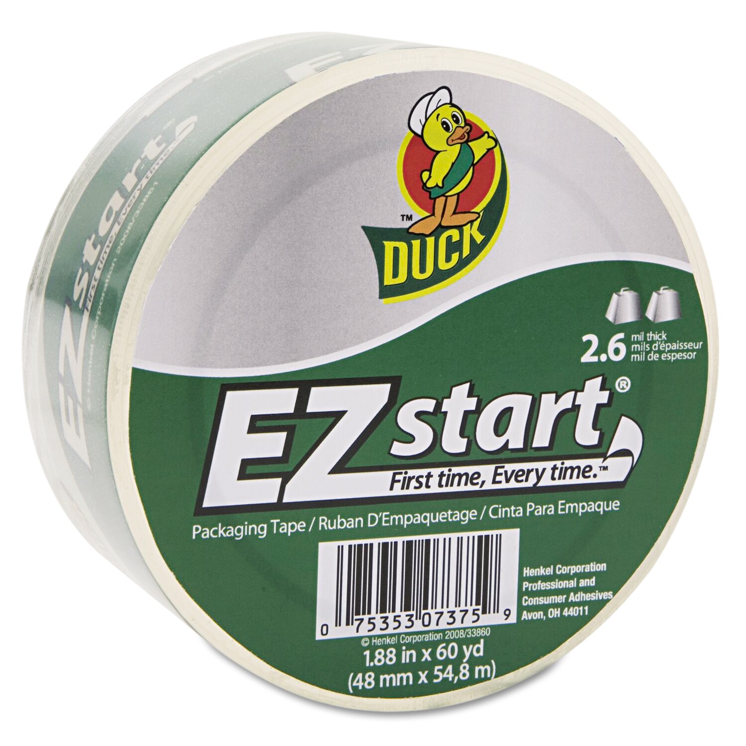 1 ROLL CLEAR Duck Ez Start Packing Duct Tape With Dispenser 1.88 x 50 yd 