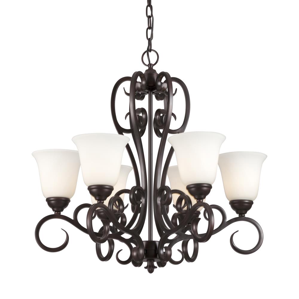 Forte Lighting 2363-06-32 6-Light Transitional Chandelier Antique Bronze Finish with Shaded Umber Glass North Coast Lighting
