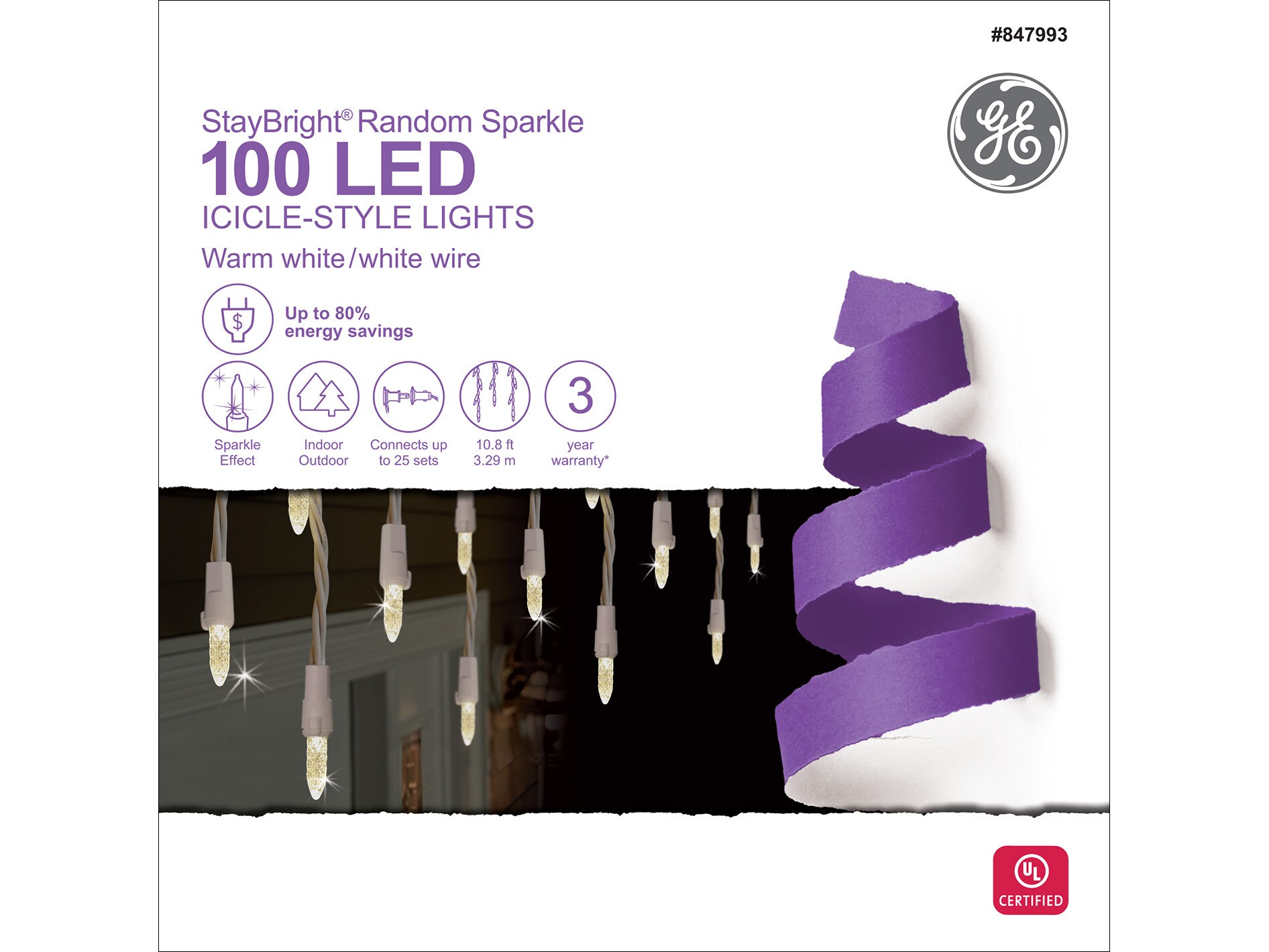 GE 100 Staybright LED Micro Icicle Style Lights NIB New 
