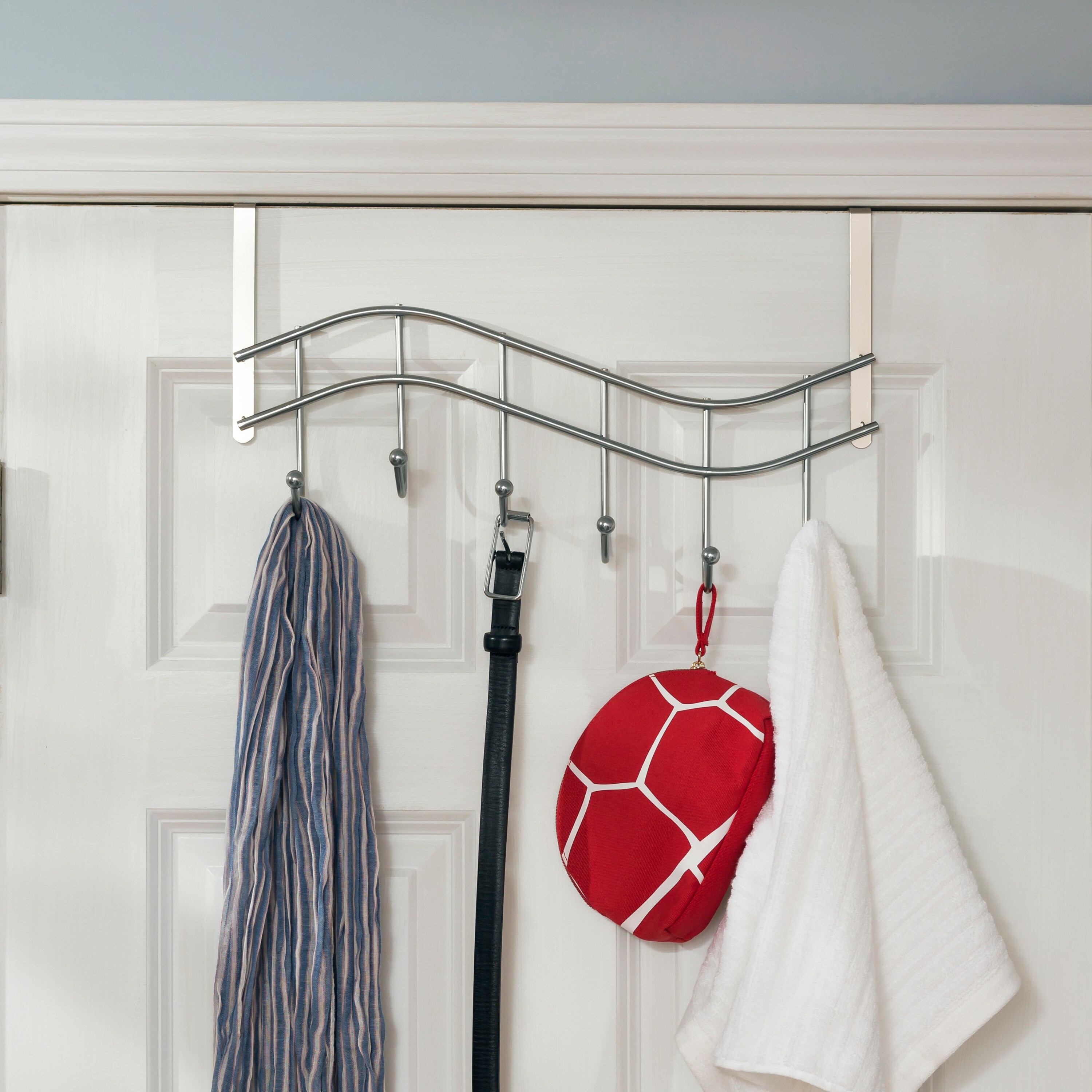 Chrome Over The Door Hanger 10 Hooks Clothes Coat Washroom Towel Home Storage 