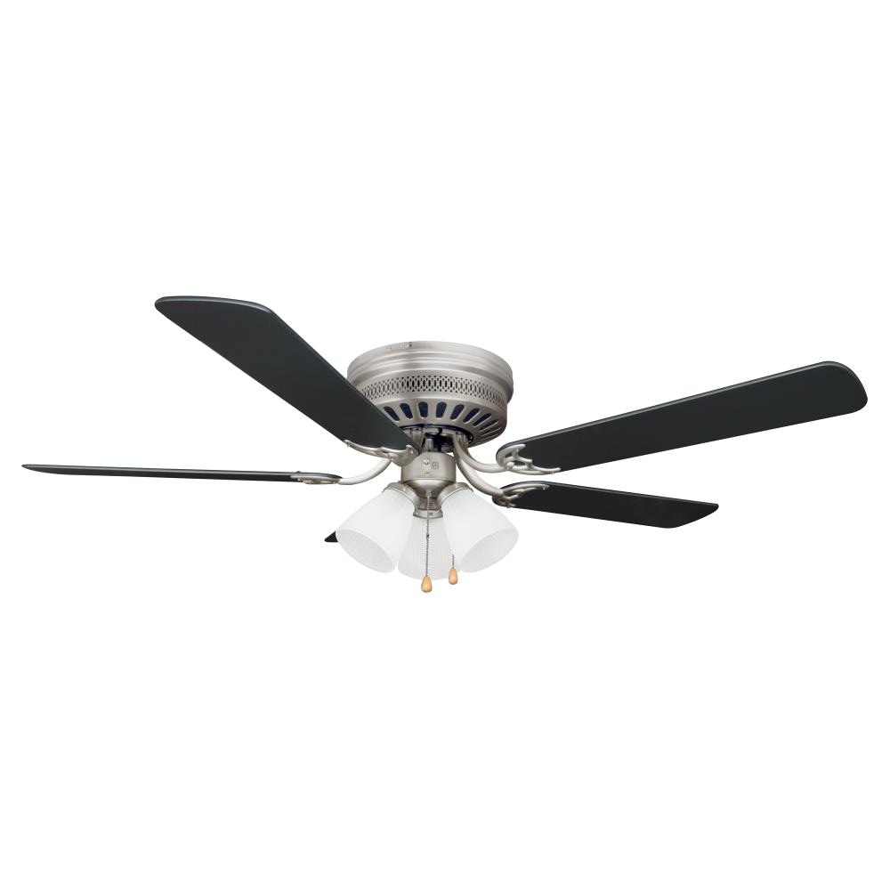 Brushed Nickel Ceiling Fan Low-Profile w/ Frosted Dome Light Kit Hugger 52 in 