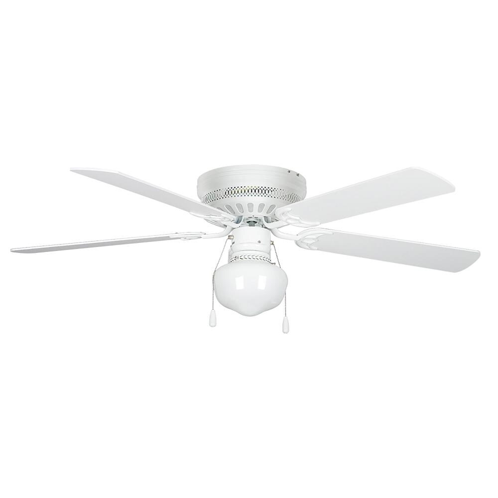 White Ceiling Fan with Light Kit Hugger 52 IN Indoor LED  5 Blades Flush Mount 