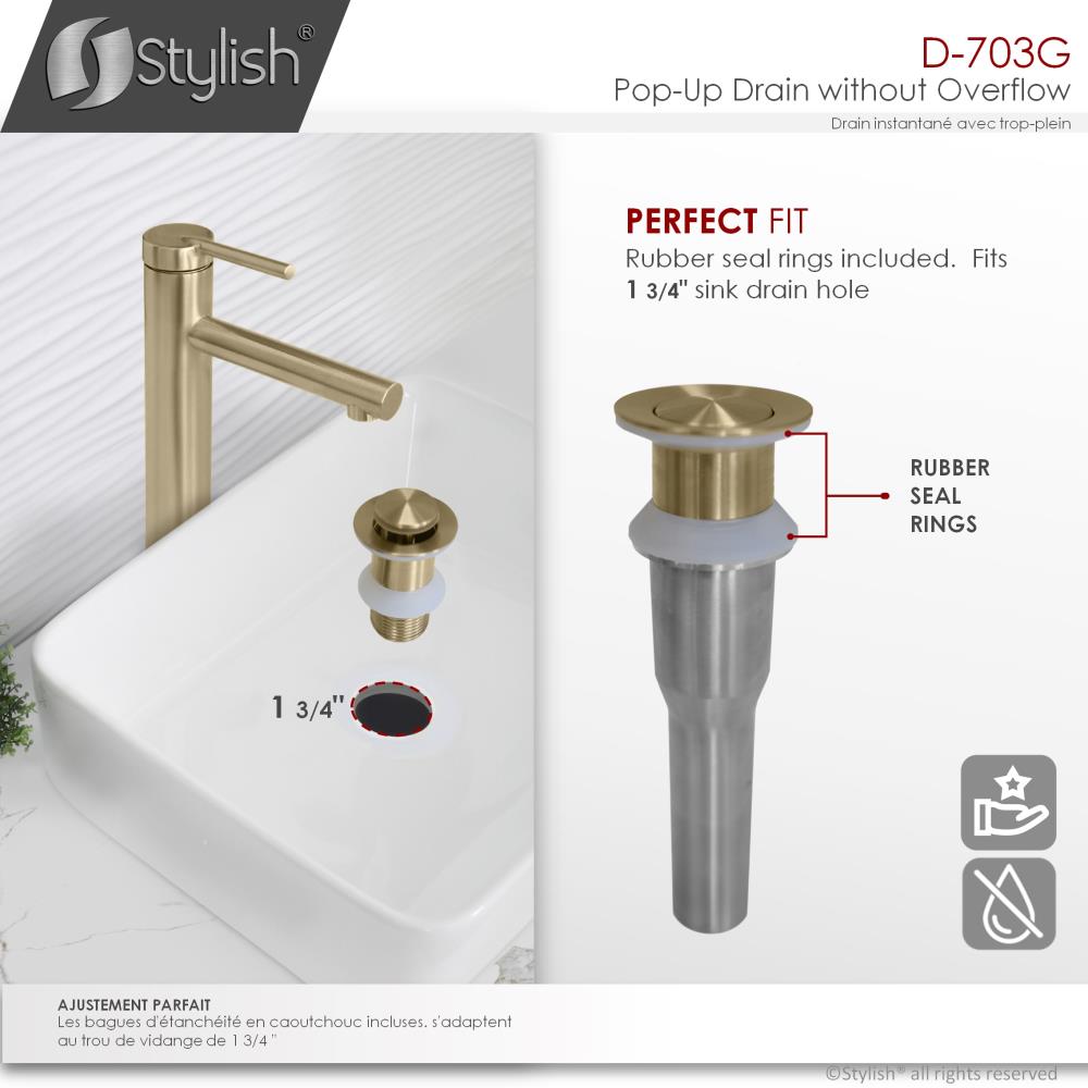 Bathroom Basin Gold Pop Up Drain With Overflow Basin Sink Assembly Accessories 