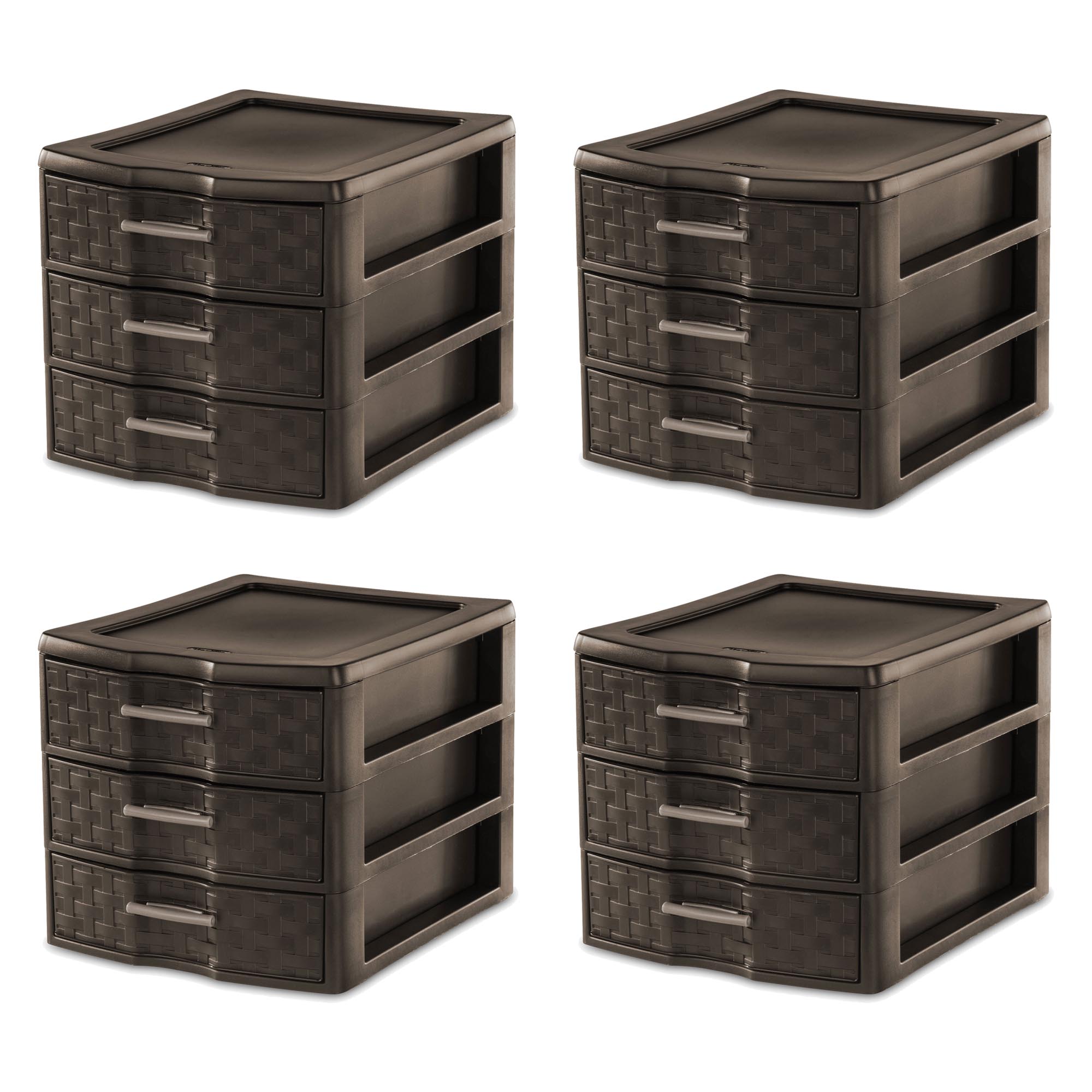 2 Pack 3 Drawer Storage Organizer Sterilite Weave Cabinet Box Container Drawers 
