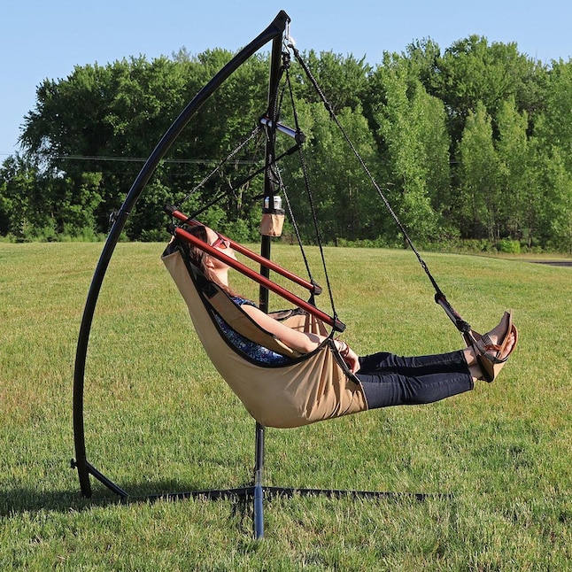 Tan Drink Holder and X-Stand Set Sunnydaze Hanging Hammock Chair with Pillow Max Weight: 250 Pounds