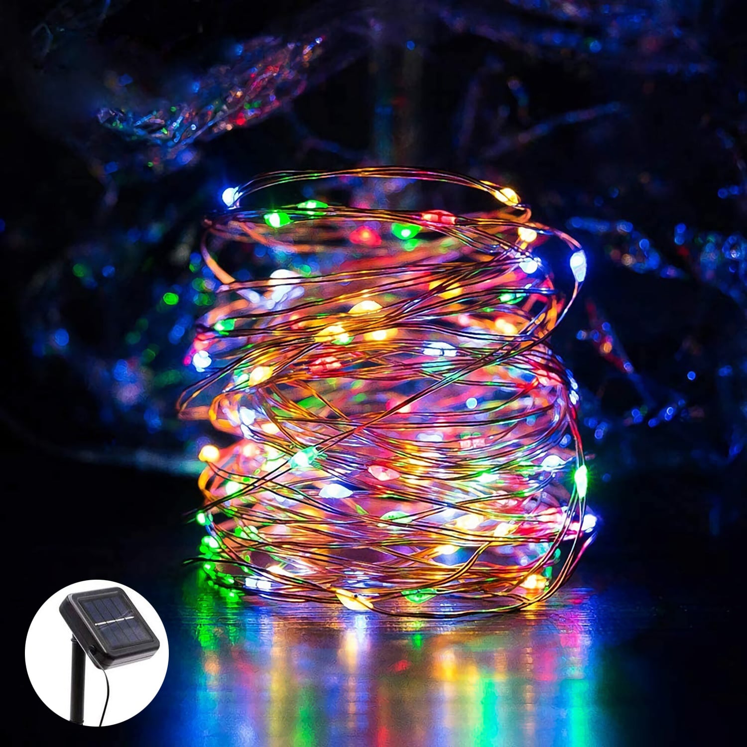 Multi-Color Solar Rope String Lights Waterproof 33ft 100 LED Copper Wire Outdoor Fairy String Light Solar Powered Christmas Decoration light Ambiance Lighting for Halloween Patio Garden Party Wedding 