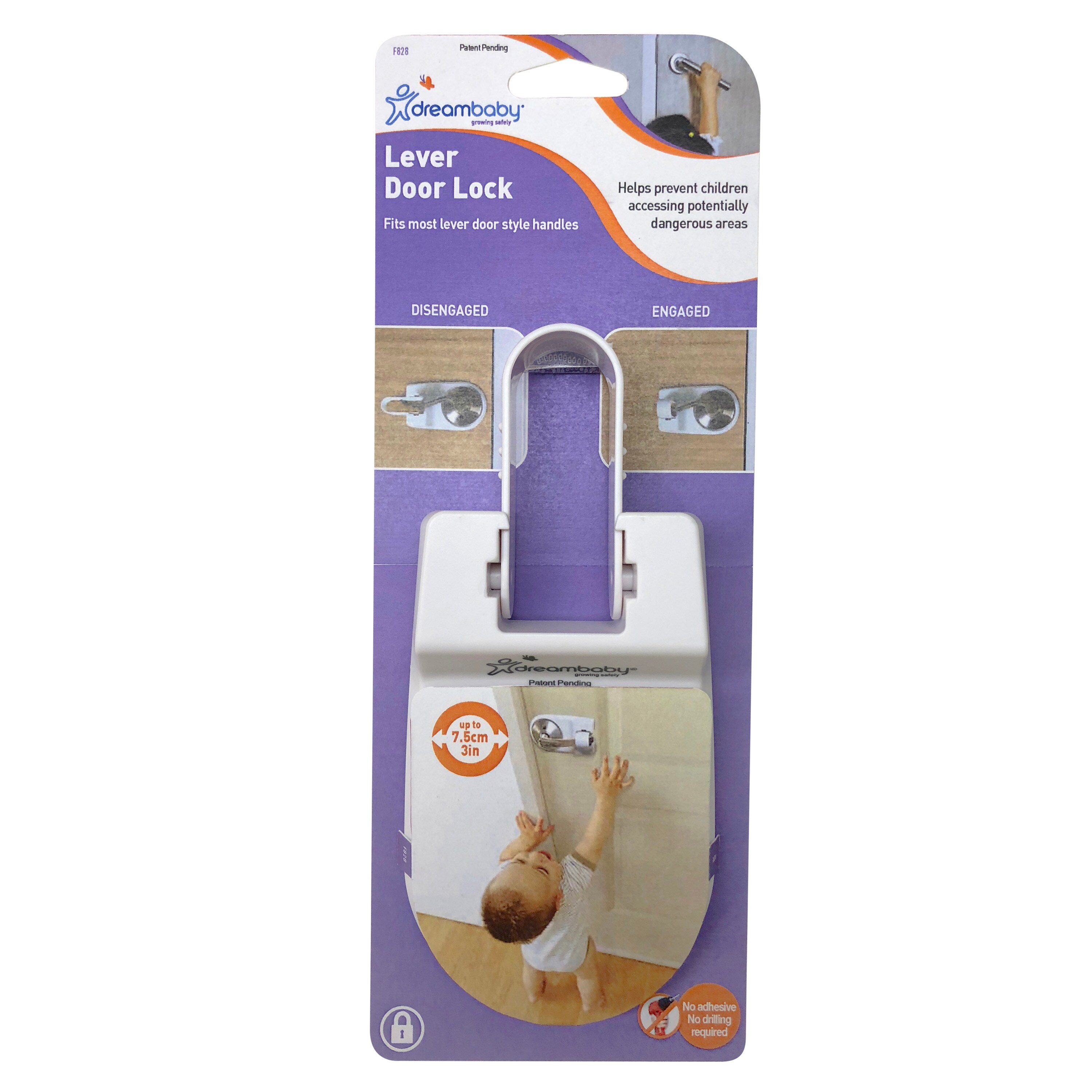 3 Pack Door Lever Lock SACONELL White Handles Lock Adhesive Child Safety Lock 