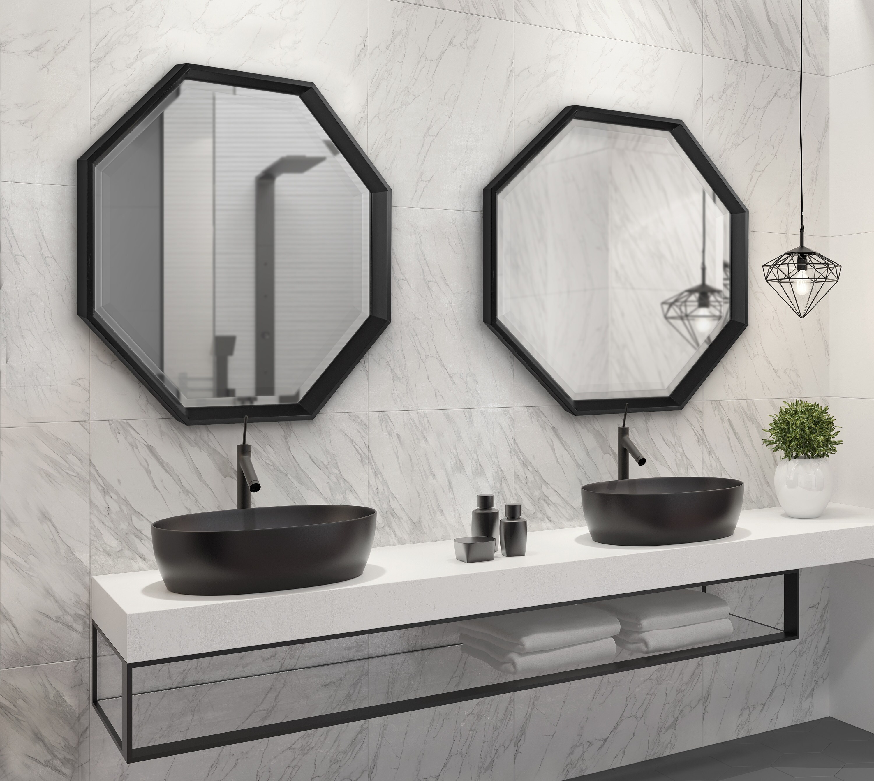 Kate and Laurel Calter 24-in W x 1.63-in H Octagon Black Framed Wall Mirror