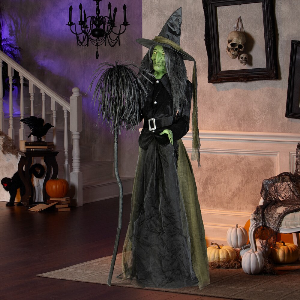 Haunted Witchs Broom with Ghost Sounds Animated Halloween Decoration 26 Inch