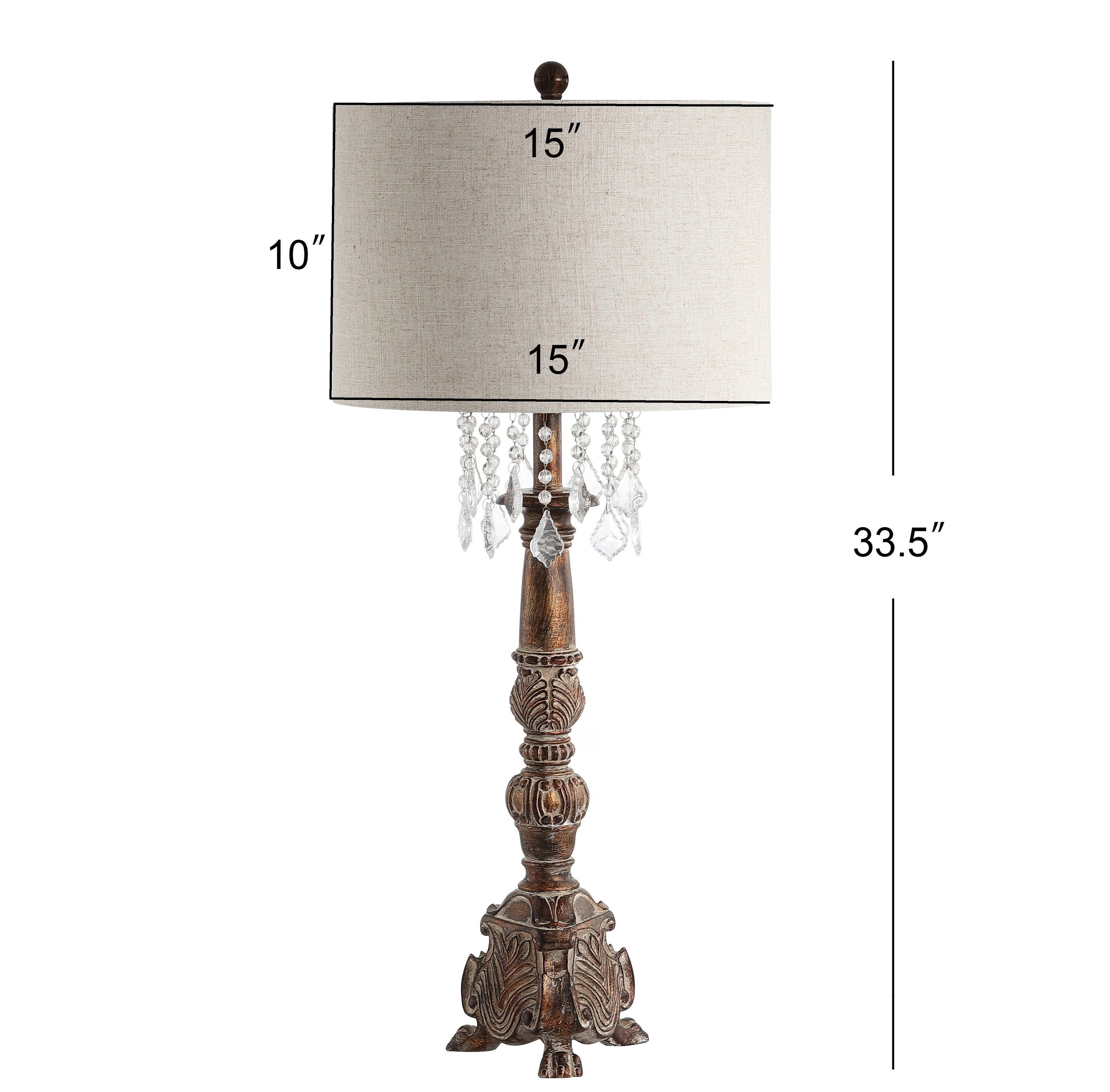 JONATHAN Y Classic 33.5-in Antique Brown Rotary Socket Table Lamp with Linen Shade