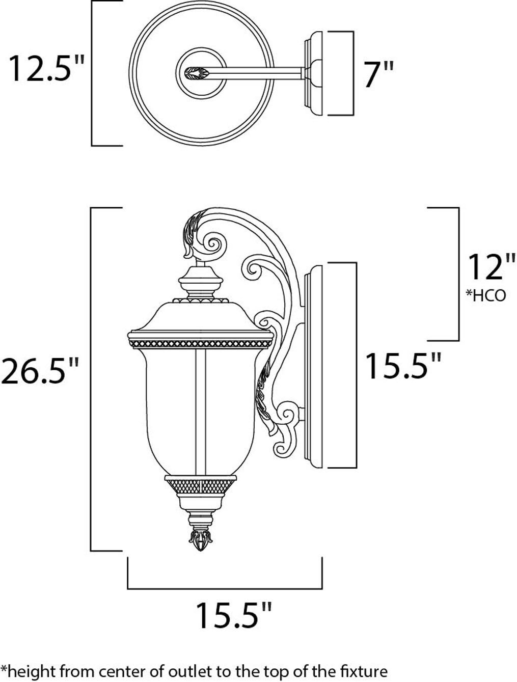 Oriental Bronze Finish Maxim Lighting 3495WGOB Carriage House DC 1-Light Straight Mount Outdoor 12.5-Inch Wall Lantern