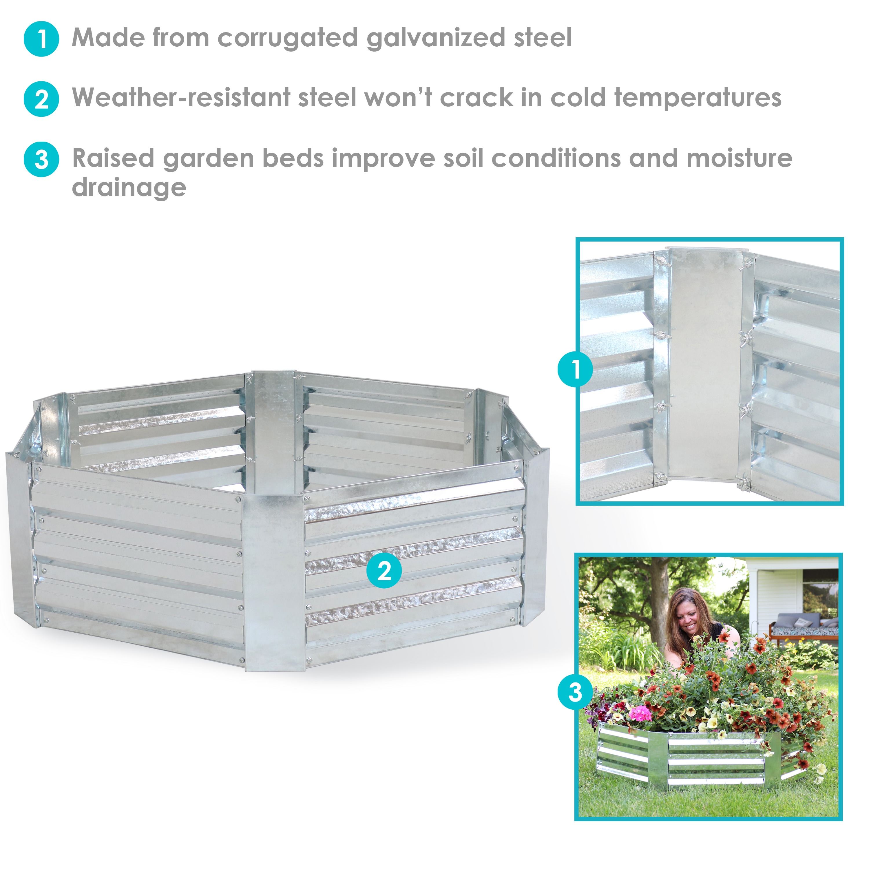 Vegetables Silver and Flowers 47.5-Inch x 11.75-Inch Rectangle Planter for Plants Sunnydaze Raised Metal Garden Bed Corrugated Galvanized Steel 