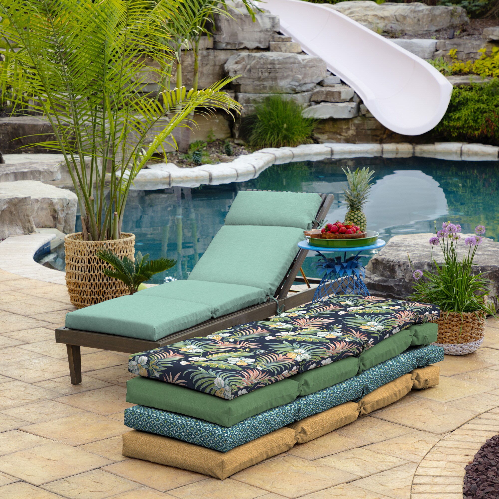 Chaise Lounge Cushion Green Blue Outdoor Patio Pool Deck Backyard Furniture Pad 