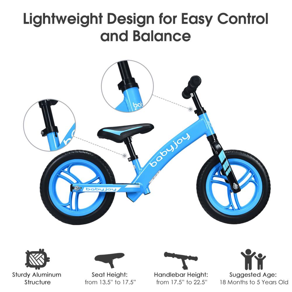 Goplus Balance Bike Kids No-Pedal Learn to Ride Adjustable Height with Bell Ring and Stand for Ages 2 to 6 Years Pre Bike Push Walking Bicycle