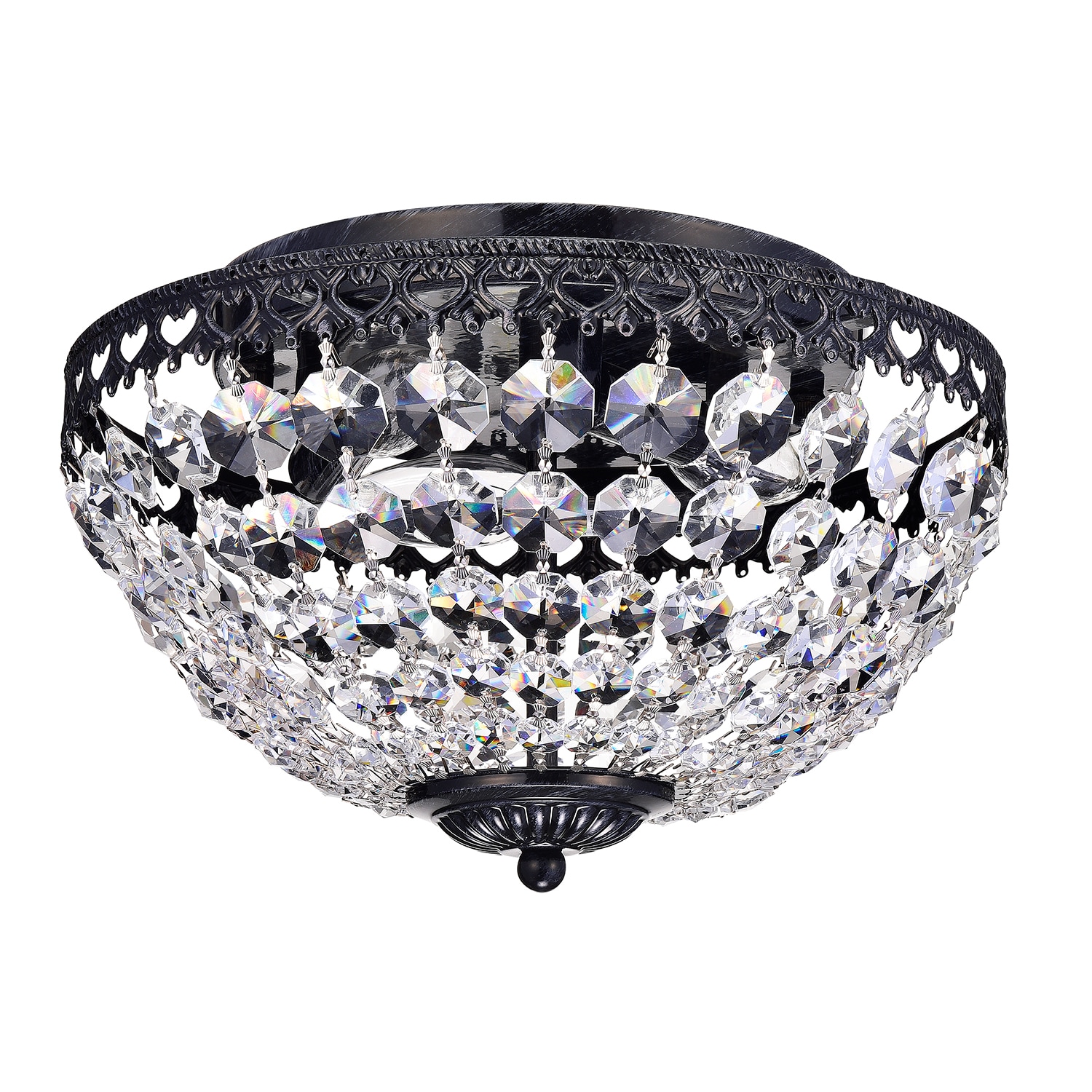 Vintage Iron Black Bowl Shaded with 3 Tiers Glittering Crystal Pendant lights 