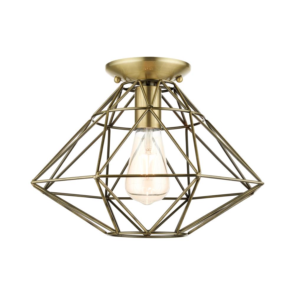 Livex Lighting Geometric 1-Light 13.5-in Antique Brass Incandescent  Semi-flush Mount Light