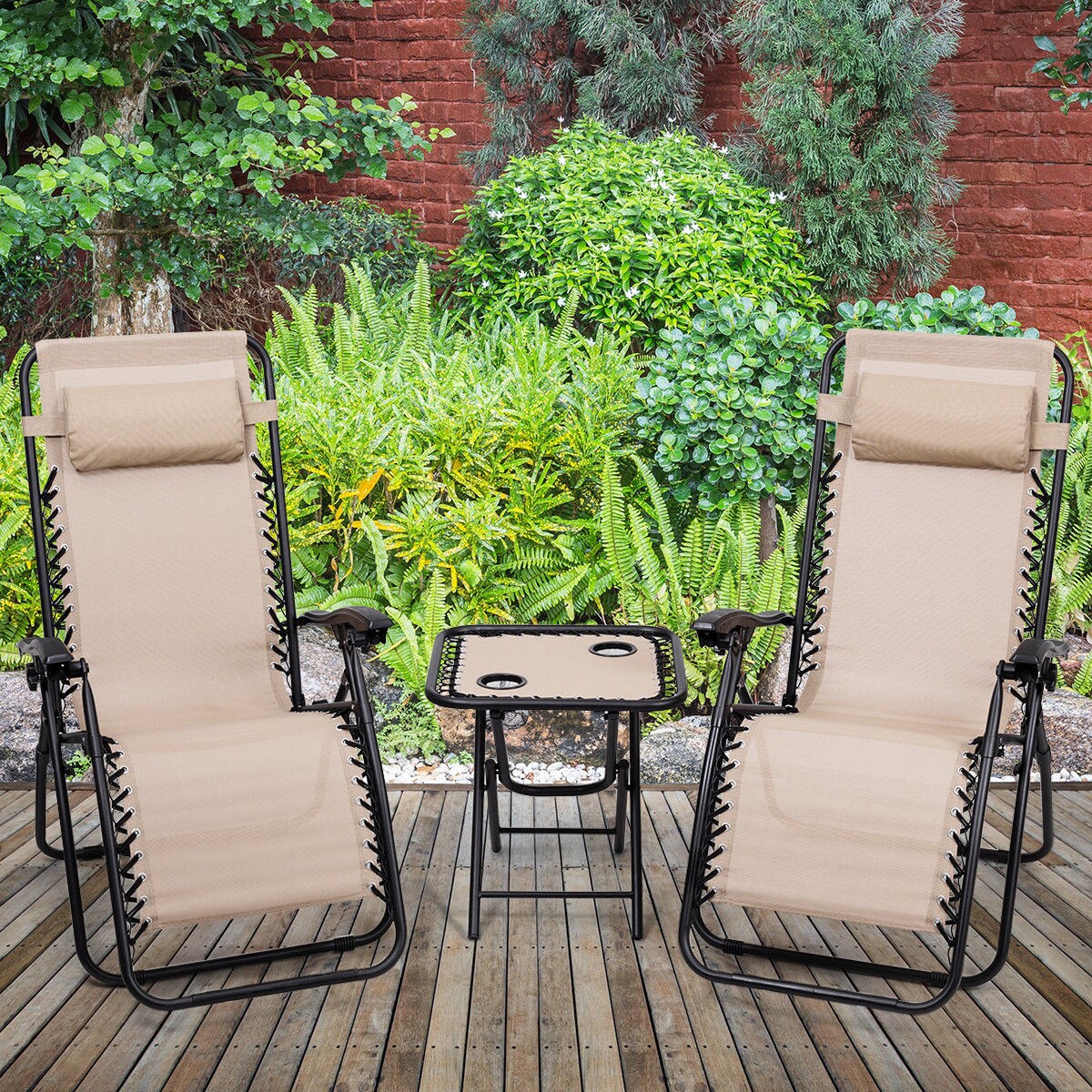 WELLFOR Patio Chairs Set of 2 Frame Zero Gravity Chair(s) with Offwhite Sling Seat in the Patio