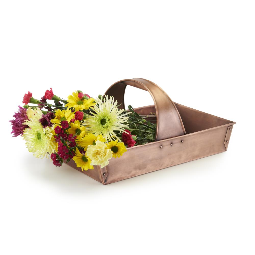 Basket/trug Artificial Silk Flower Arrangement In Natural Brown Wooden Trug 