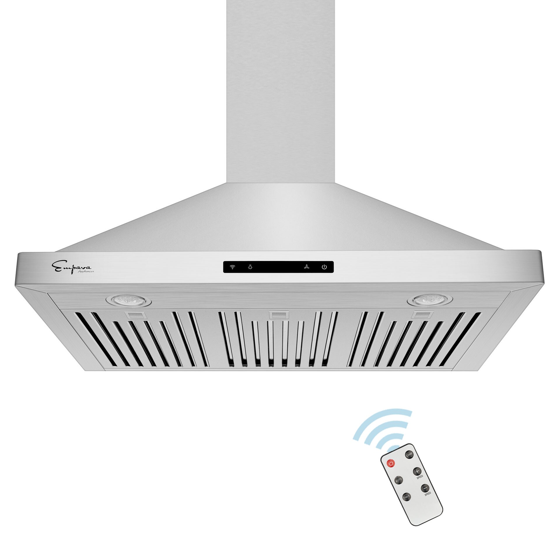 Empava 36 Island Range Hood Ducted Exhaust Kitchen Vent-Tempered Glass-Soft Touch Controls-3 Speed Fan-Permanent Filter LEDs Light in Stainless Steel 