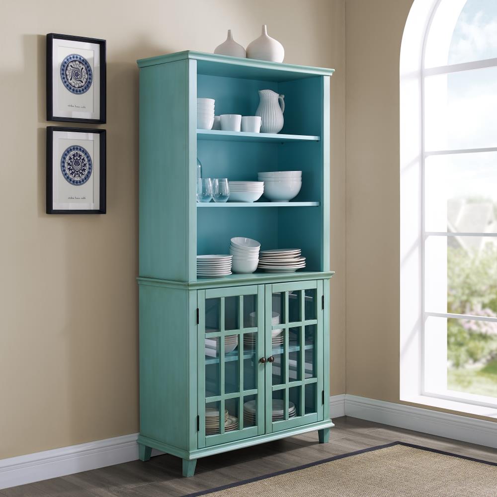 Linon Largo Wood Curio Cabinet in Antique Turquoise 