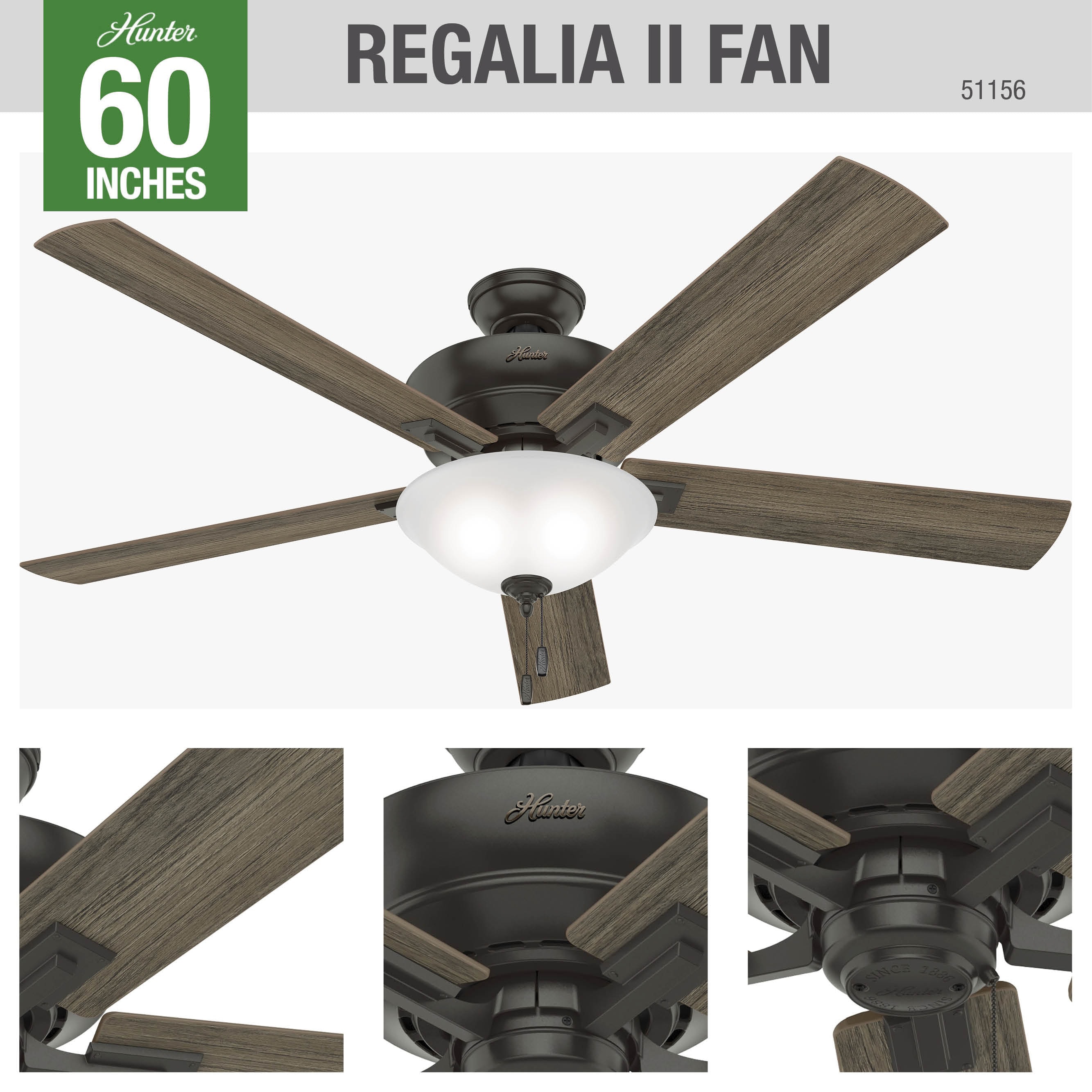 5-Blade Hunter Regalia II 60-in New Bronze LED Indoor Ceiling Fan 