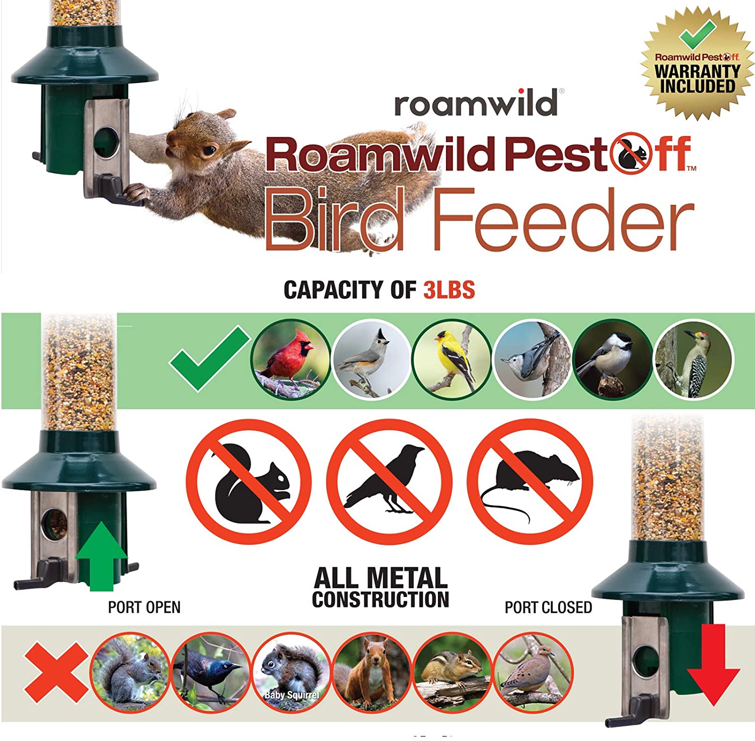 Metal Pest Off Squirrel Proof Mixed Seed And Sunflower Bird Feeder 