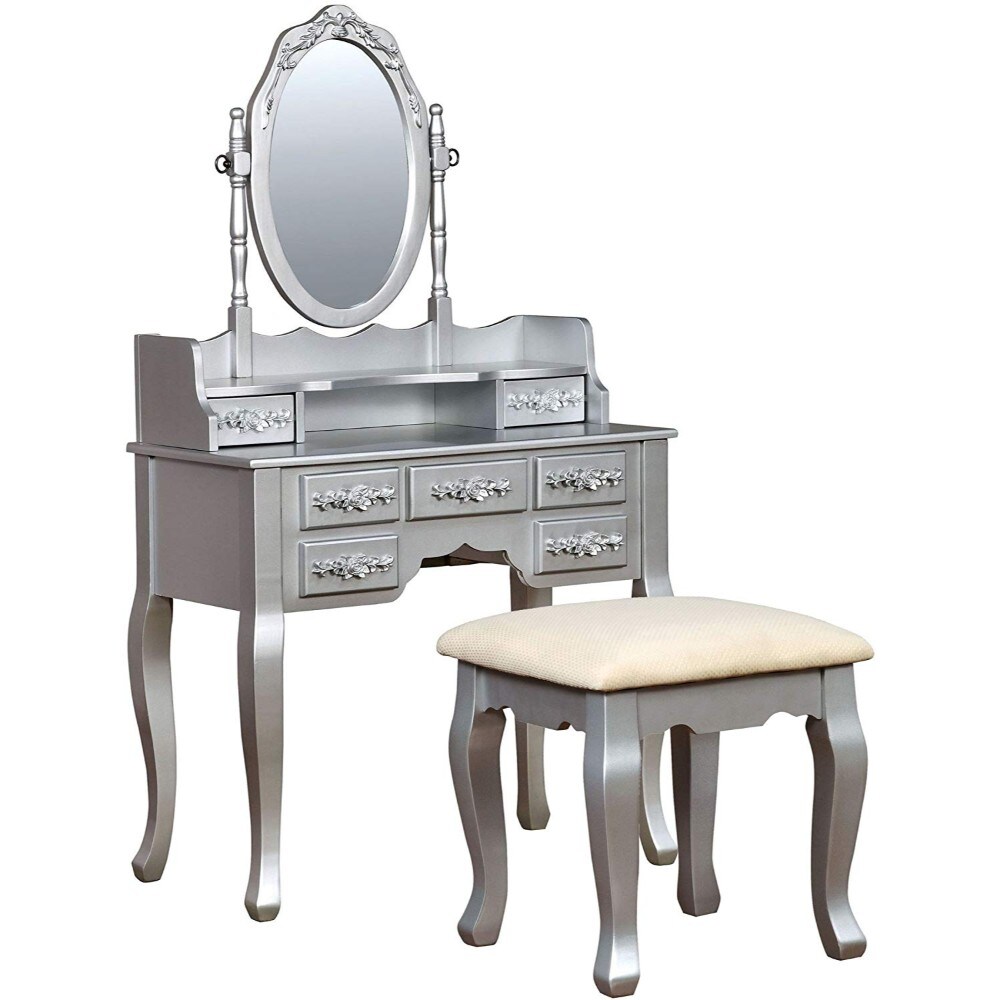 silver makeup table