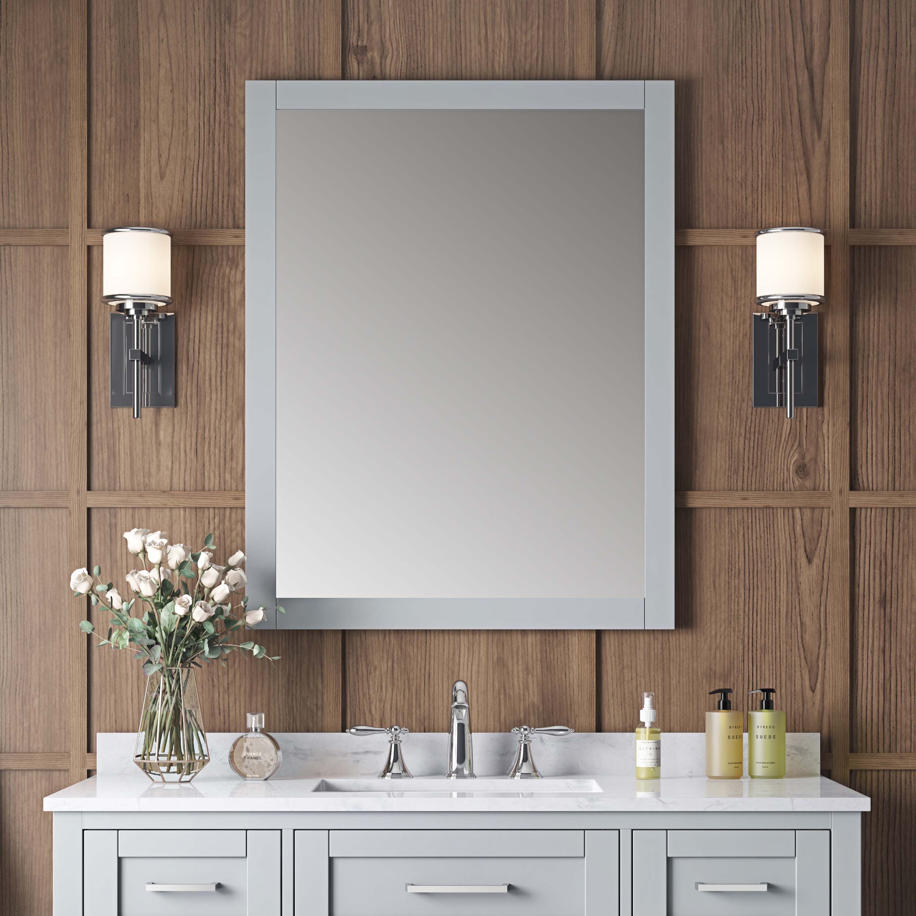 OVE Decors Tahoe 28-in W x 36-in H Dove Gray Rectangular Framed Bathroom Vanity Mirror