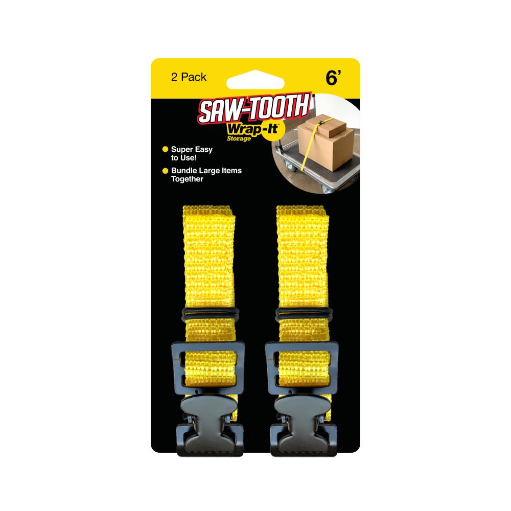 Wrap-It Storage Saw-Tooth Strap 6 Pack - Quick and Easy to Use Utility Lashing Straps Alternative to Tie Down Straps and Cam Buckle Straps Yellow 6 ft 