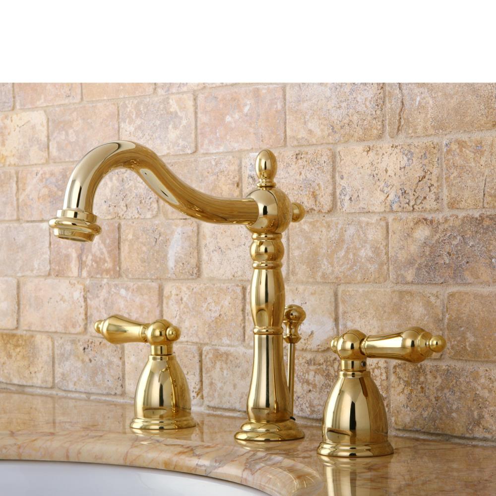 Kingston Brass Vintage Polished Brass 2-handle Widespread High-arc Bathroom  Sink Faucet with Drain