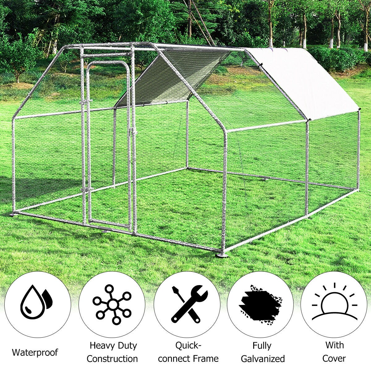 Large Walk in Chicken Coop Hen House Enclosure Backyard Poultry Cage w/ Cover XL