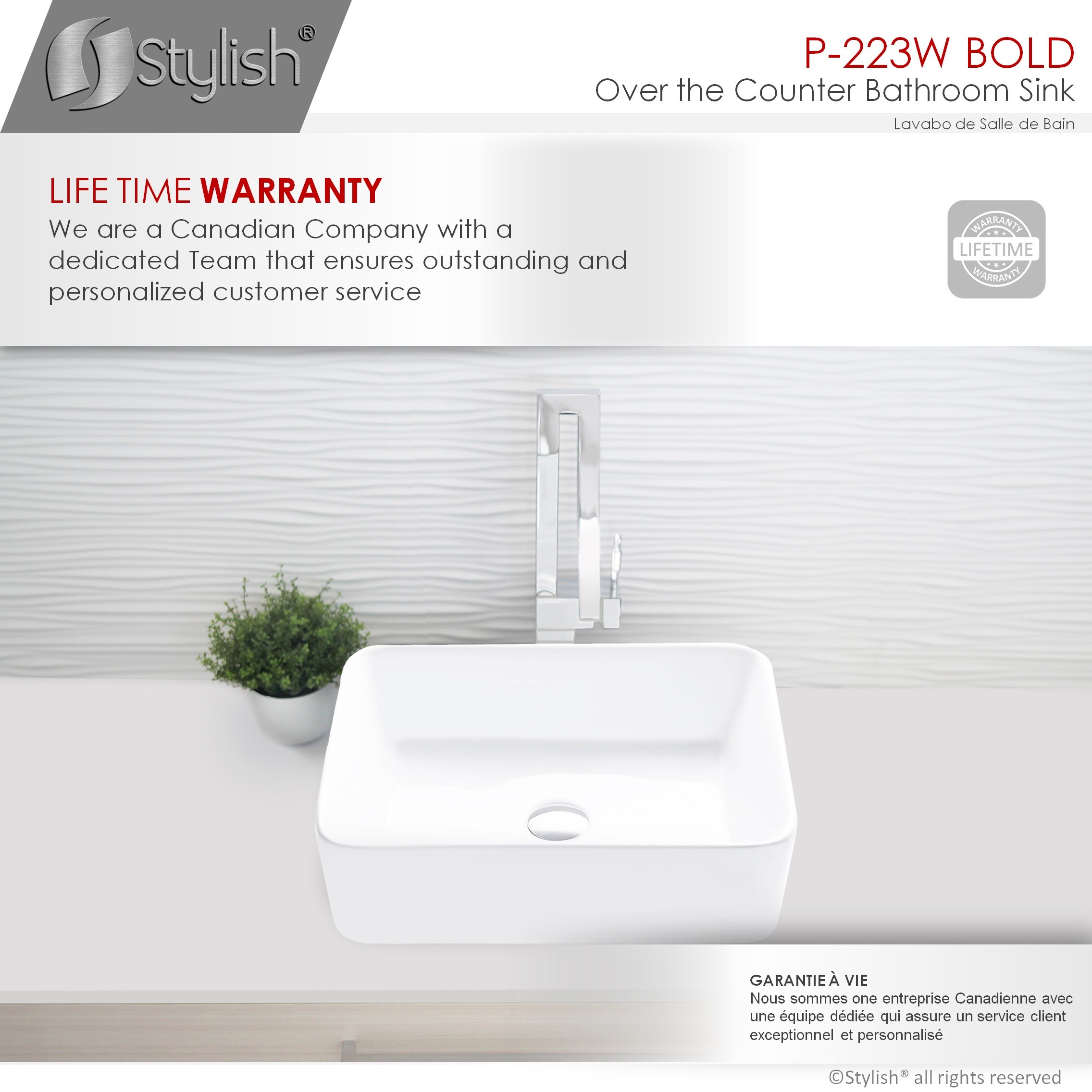 P-223 Fine Porcelain Vessel Sinks with Enamel Glaze Finish STYLISH® Rectangular Bathroom Over The Counter Sinks Smooth & Stain Resistant Surface Compliment The Bathroom Change Décor