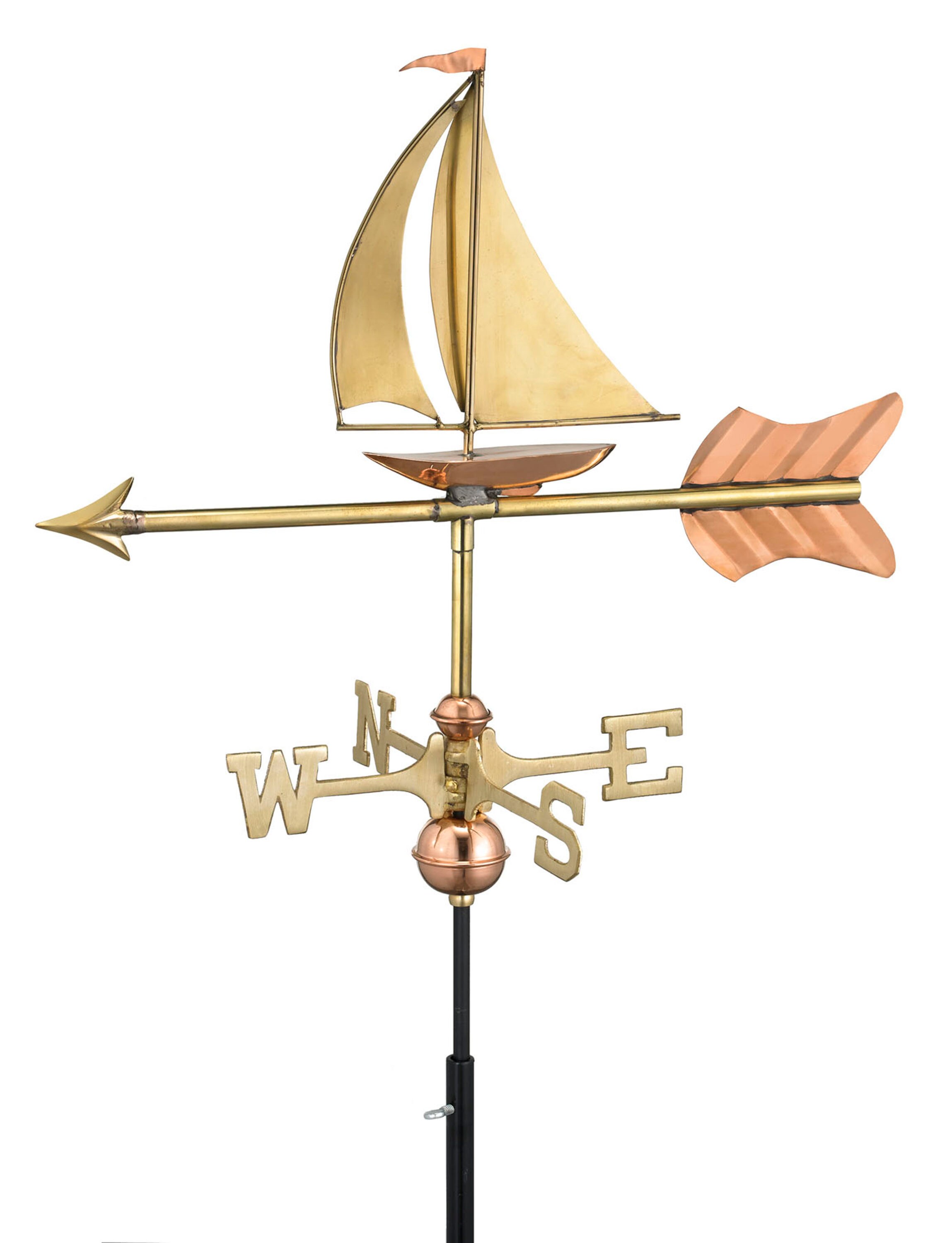 Details about   Beautiful copper/brass SAILboat weathervane TOP ONLY FITS over a 3/8''  top rod 