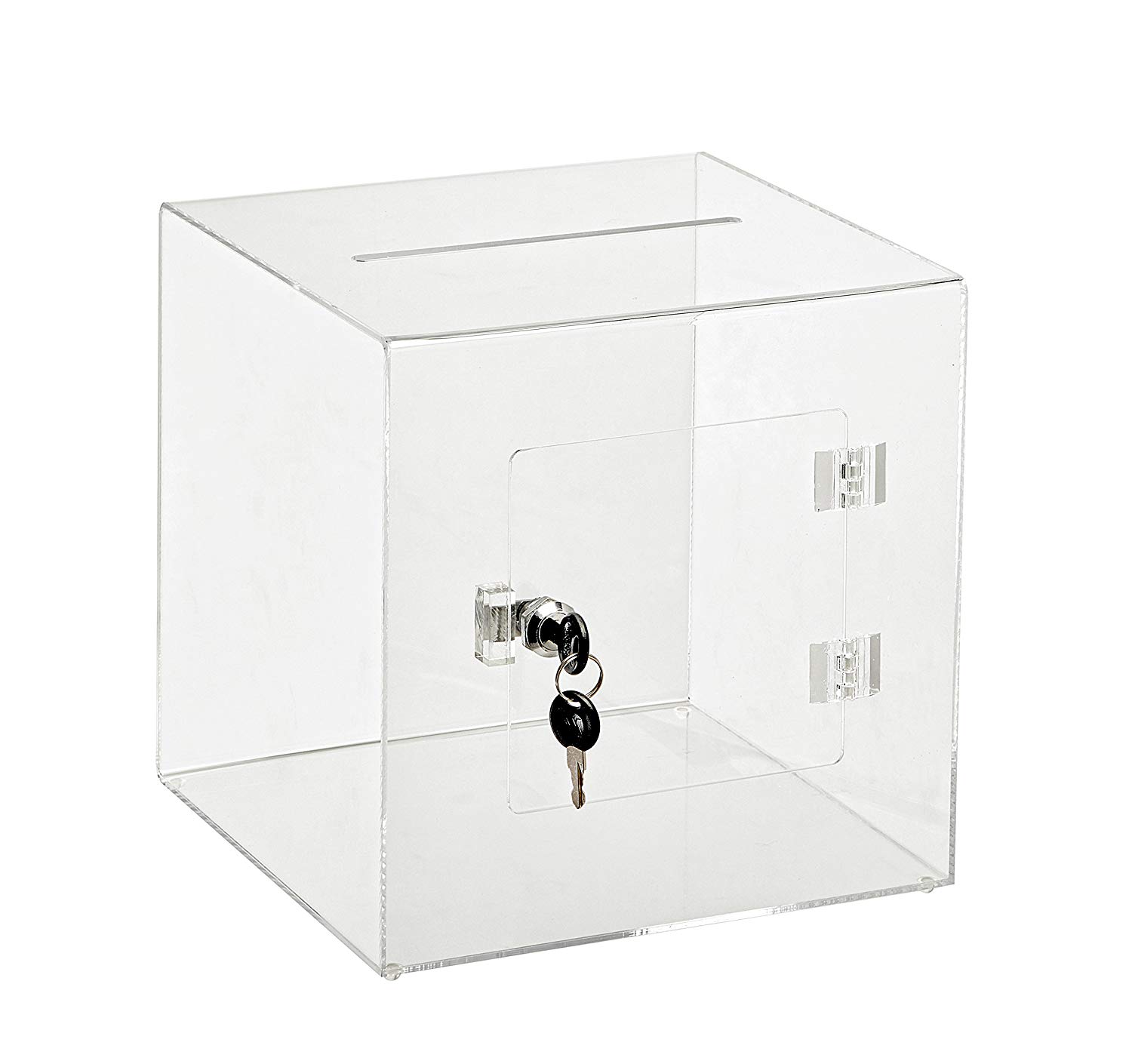 Ideal for Voting Charity & Suggestion Collection Durable Acrylic Box with Lock AdirOffice 10 x 10 Acrylic Ballot Box Donation Box with Easy Open Rear Door Crystal Blue