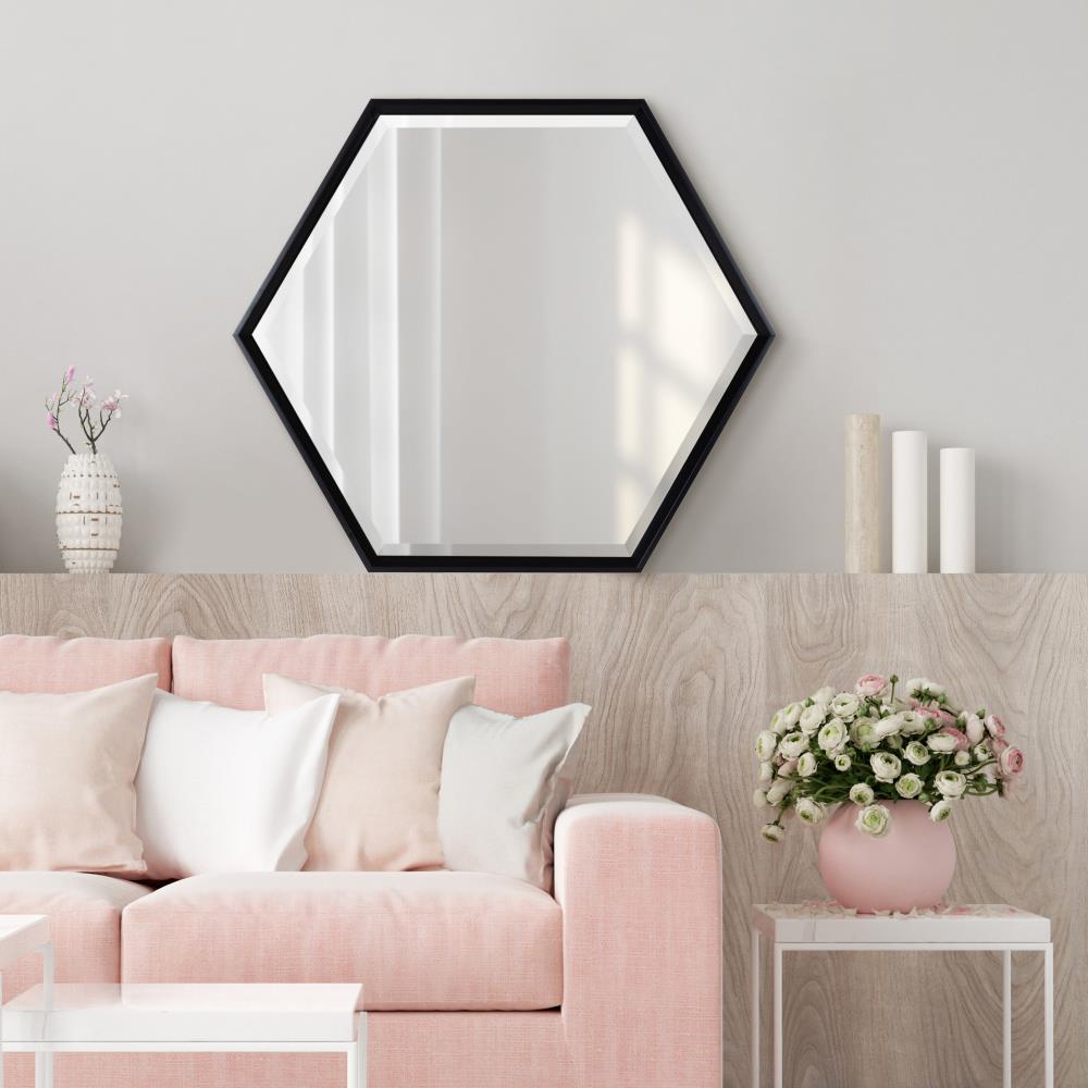 Kate and Laurel Calter 30-in W x 1.63-in H Hexagon Black Framed Wall Mirror