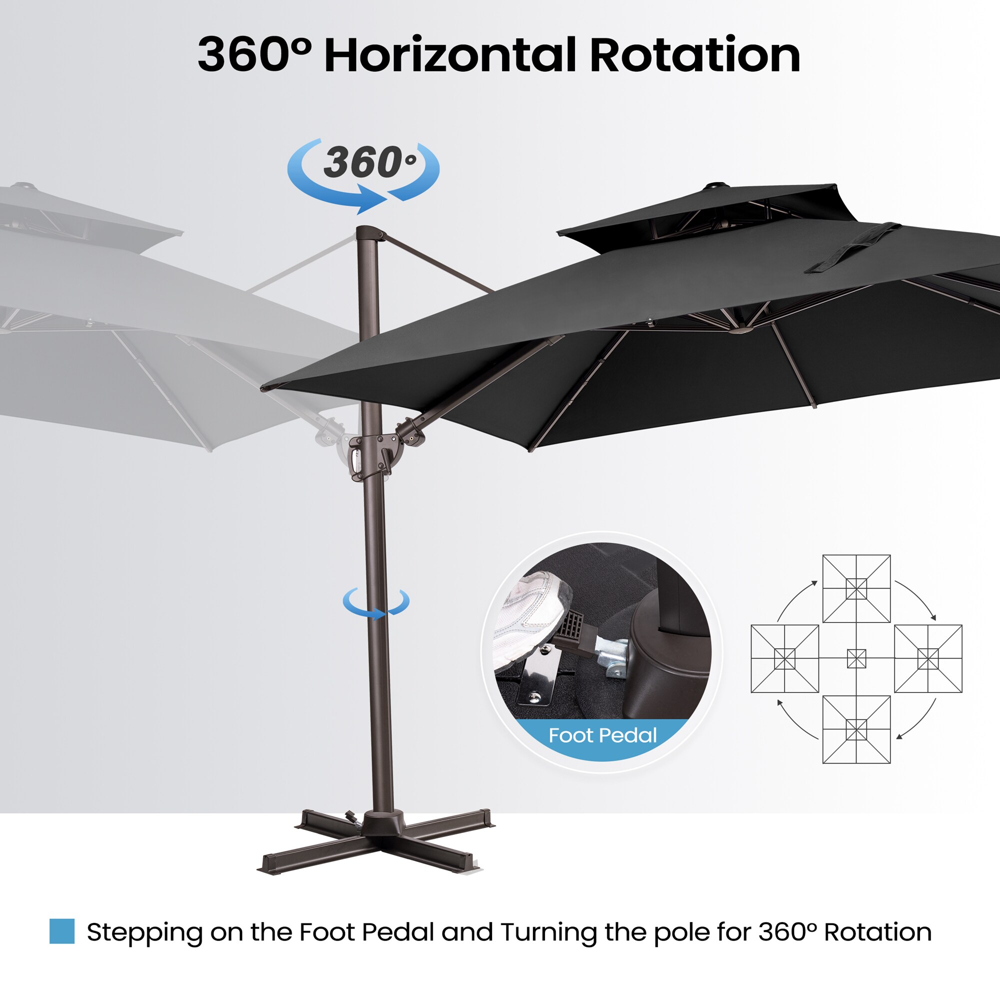 JEAREY 10FT Offset Cantilever Patio Umbrellas Heavy Duty Outdoor Hanging Umbrellas Large Round Sun Umbrella with 360° Rotation and Crank System & Cross Base for Backyard Pool Market Balcony Deck 