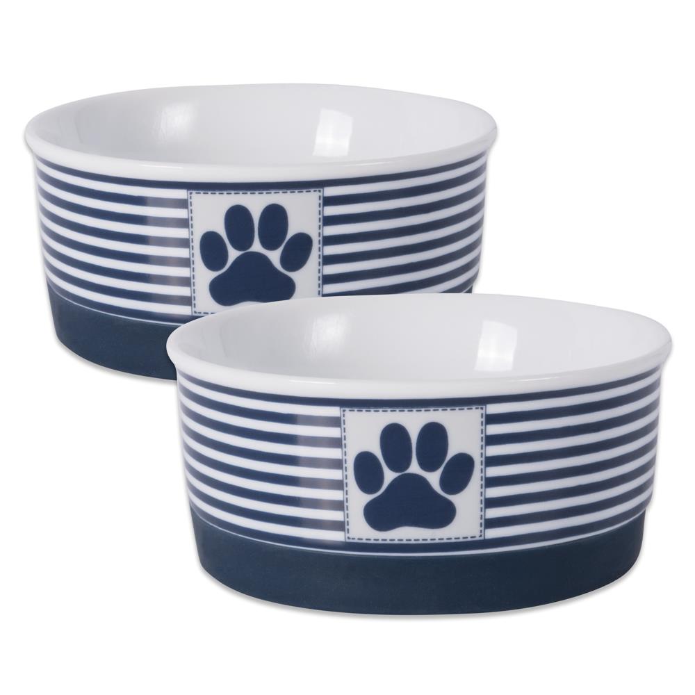 Blue Medium 2 Piece Bone Dry Pet Bowl Collection Ceramic Set 