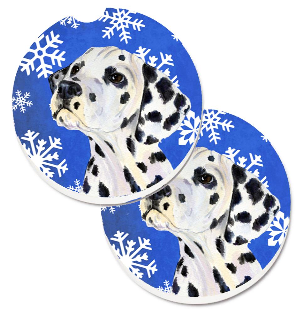 multicolor Caroline's Treasures SS4630CARC Dalmatian Winter Snowflakes Holiday Set of 2 Cup Holder Car Coasters Large 