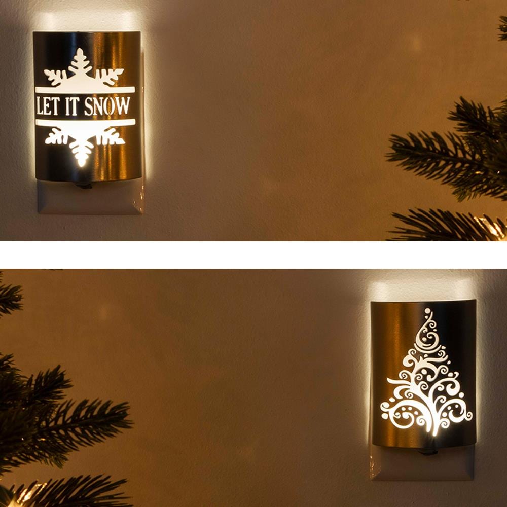 LED Night Light CoverLite w/ Light Sensor Plug-In Holiday Tree let it snow