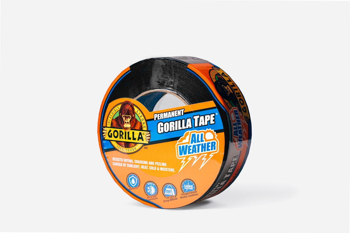Black 1 1.88 x 25 yd Gorilla All Weather Outdoor Waterproof Duct Tape UV and Temperature Resistant