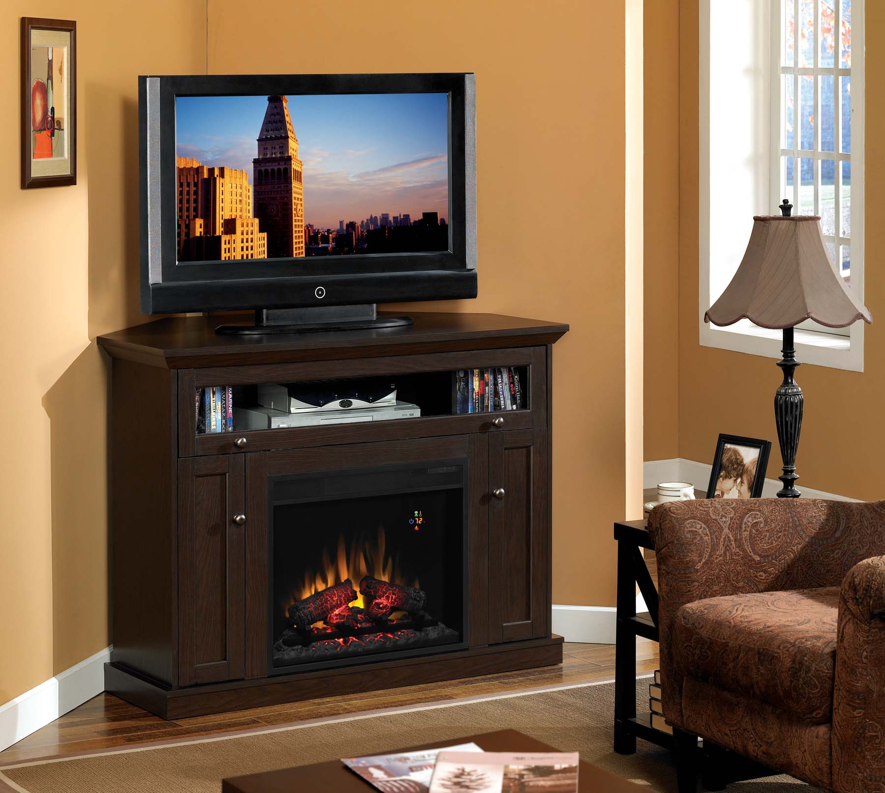 ClassicFlame Windsor Oak Espresso Fireplace TV Stand in the TV Stands