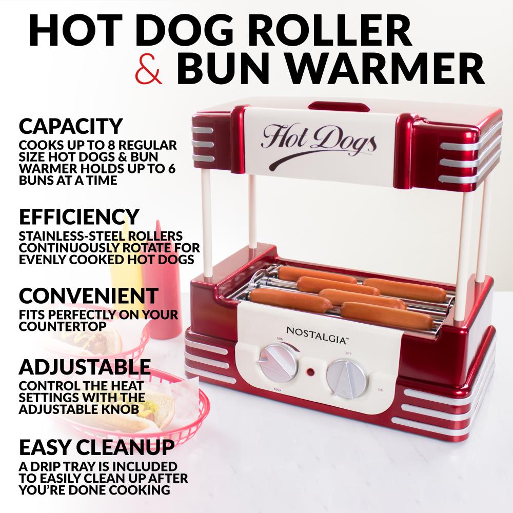 Hot Dog Roller Bun Warmer Machine Nostalgia Adjustable Heat Cooker Grill Retro 