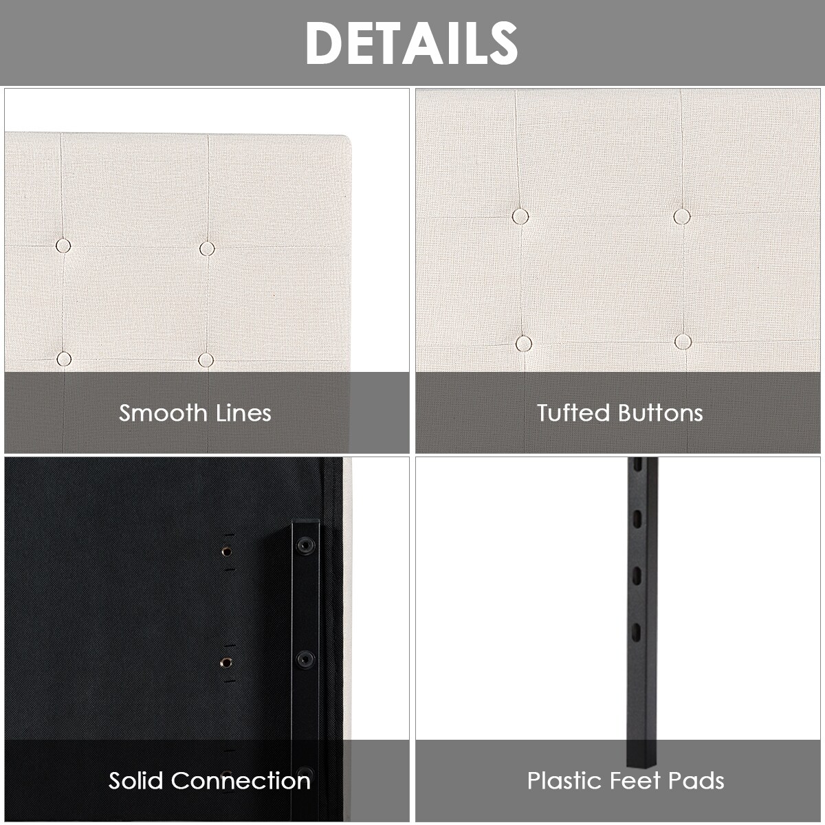 Beige Details about   Adjustable Queen & Full Size Linen Fabric Upholstered Headboard Bed Home 