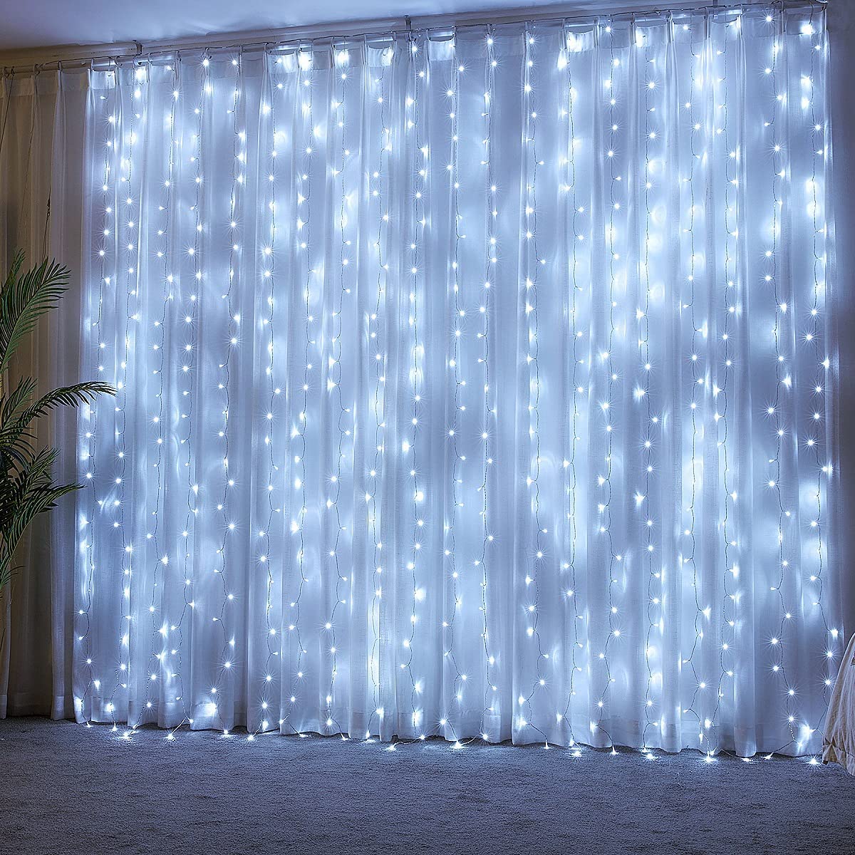 Battery Operated 300 LED Curtain String lights w/ Remote  Timer Outdoor Curtai 